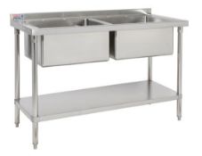 Stainless steel double bowl commercial sink, 12 inch deep bowl