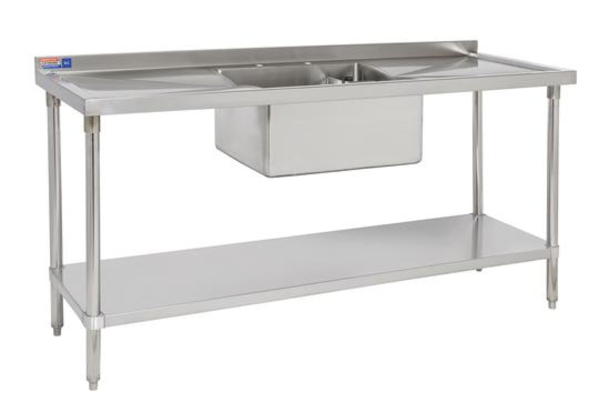 Stainless steel double bowl commercial sink, 12 inch deep bowl