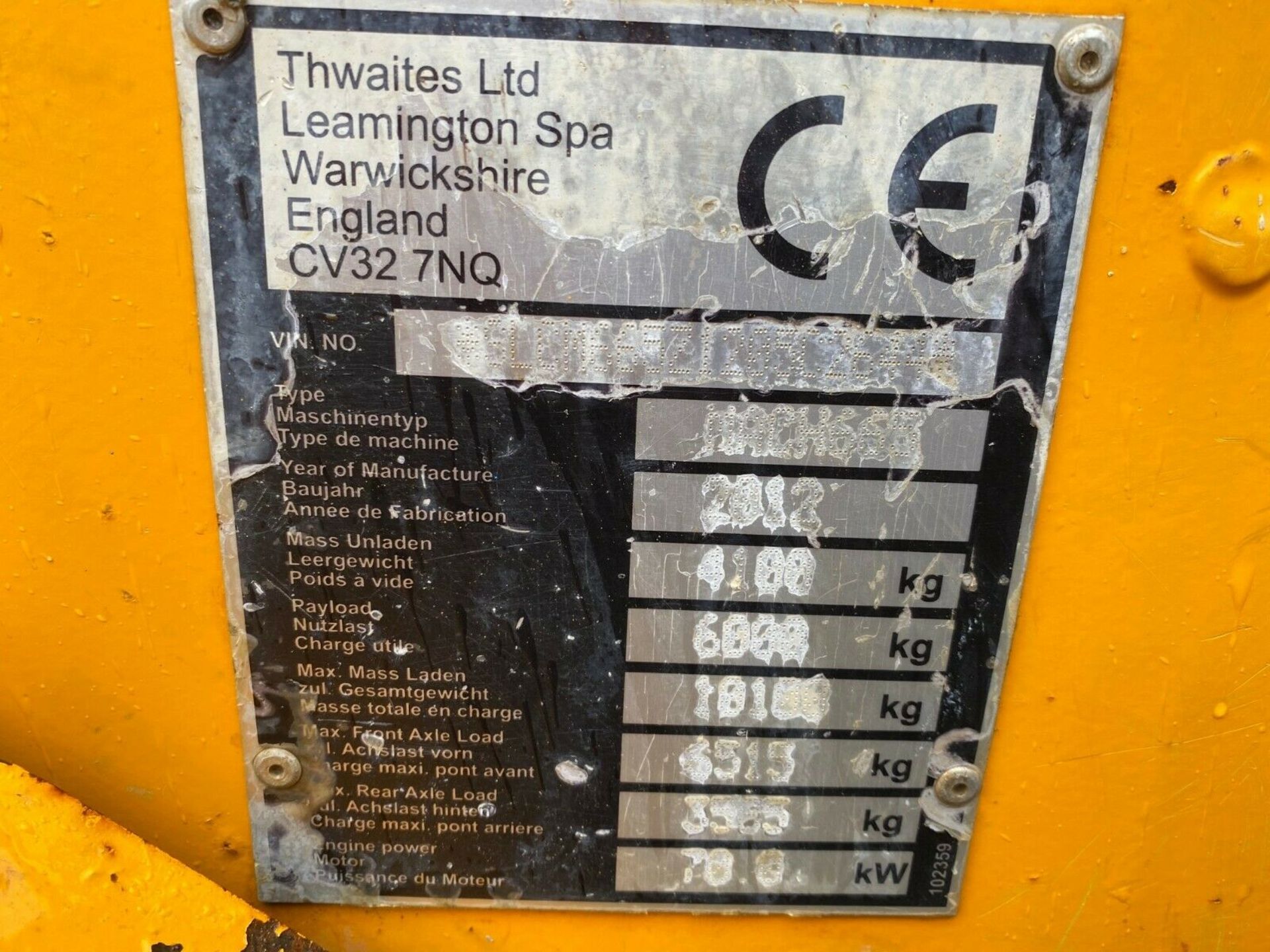 Thwaites 6 Tonne Straight Tip Dumper 2012 - Image 12 of 12