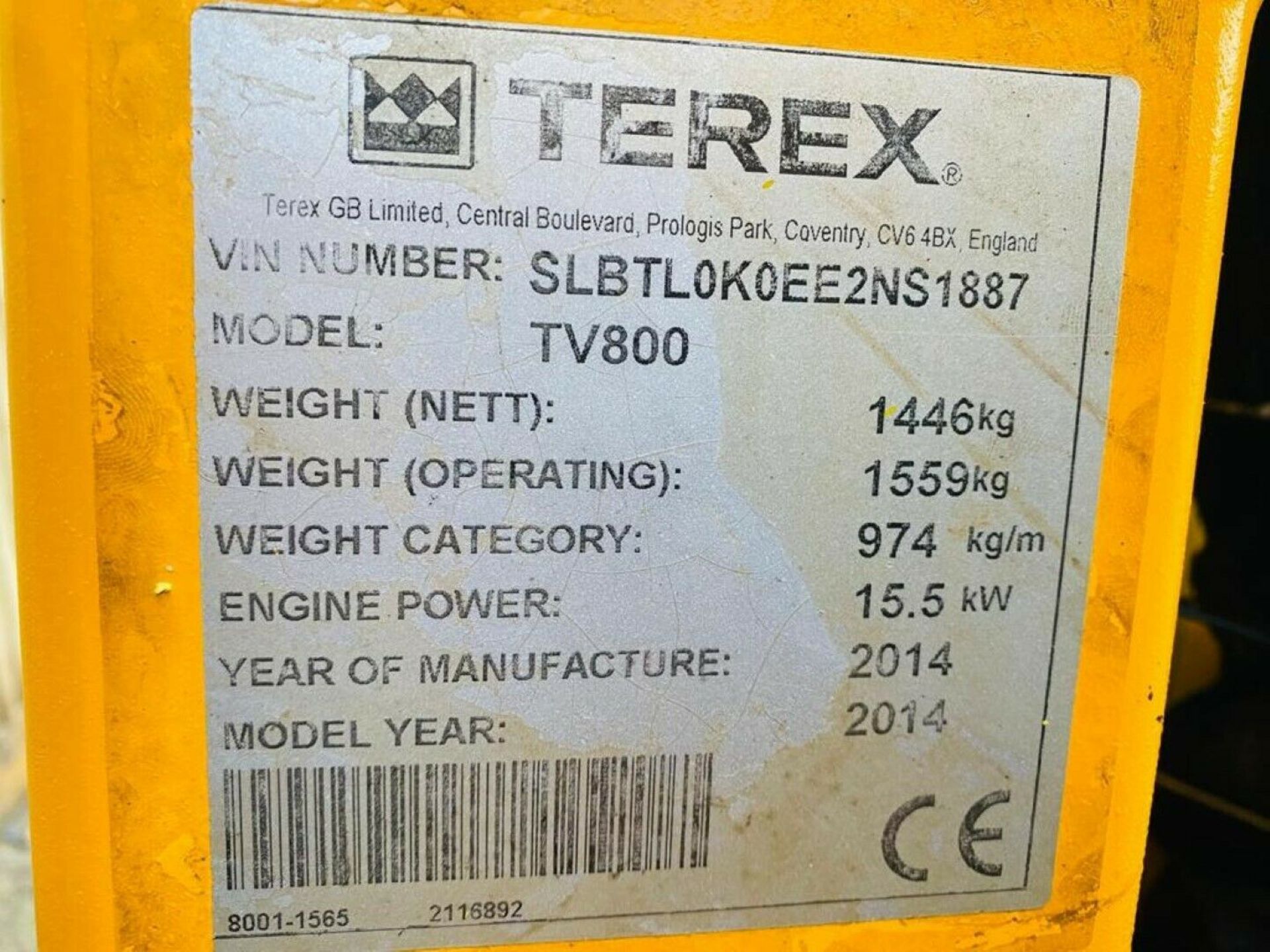 Terex TV800 Tandem Roller 2014 - Image 9 of 9