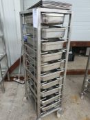 Stainless steel baymarie trolley with baymaries and lids