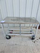 Stainless steel bench on wheels