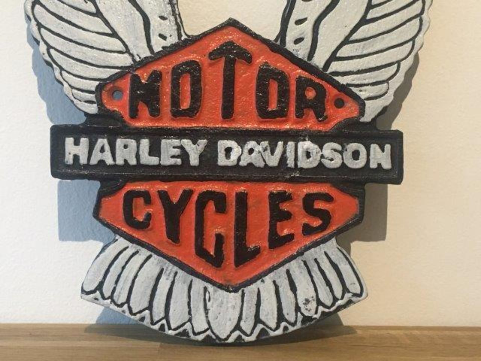 Harley Davidson Motorcycles Cast Iron Tall Wing Sign - Image 3 of 4