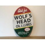 Wolf Head 'Oil & Lubes' Cast Iron Sign