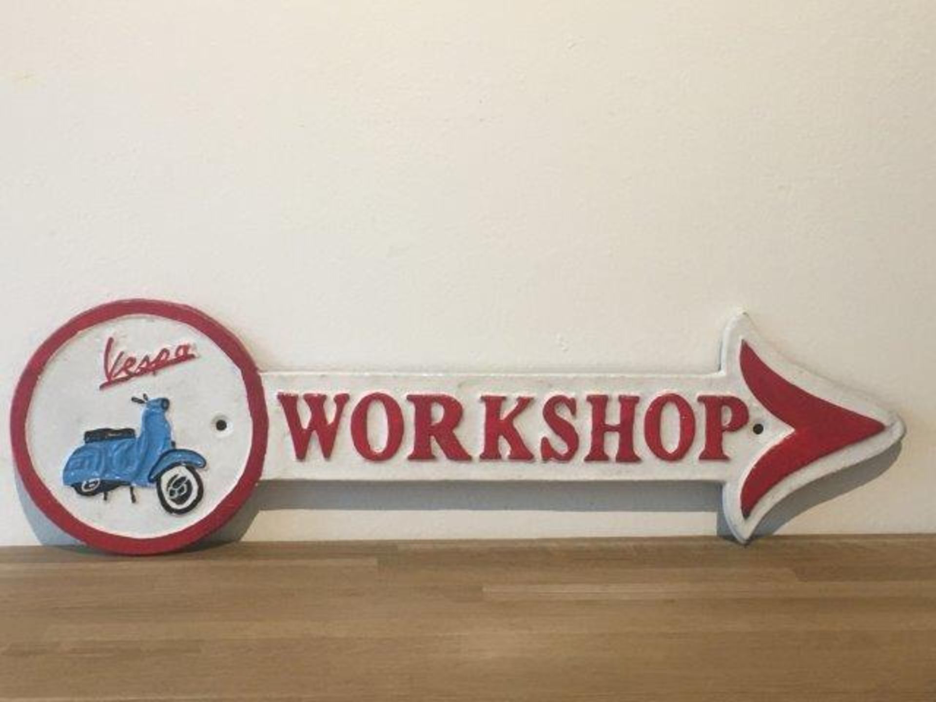 Vespa Cast Iron Workshop Arrow Sign