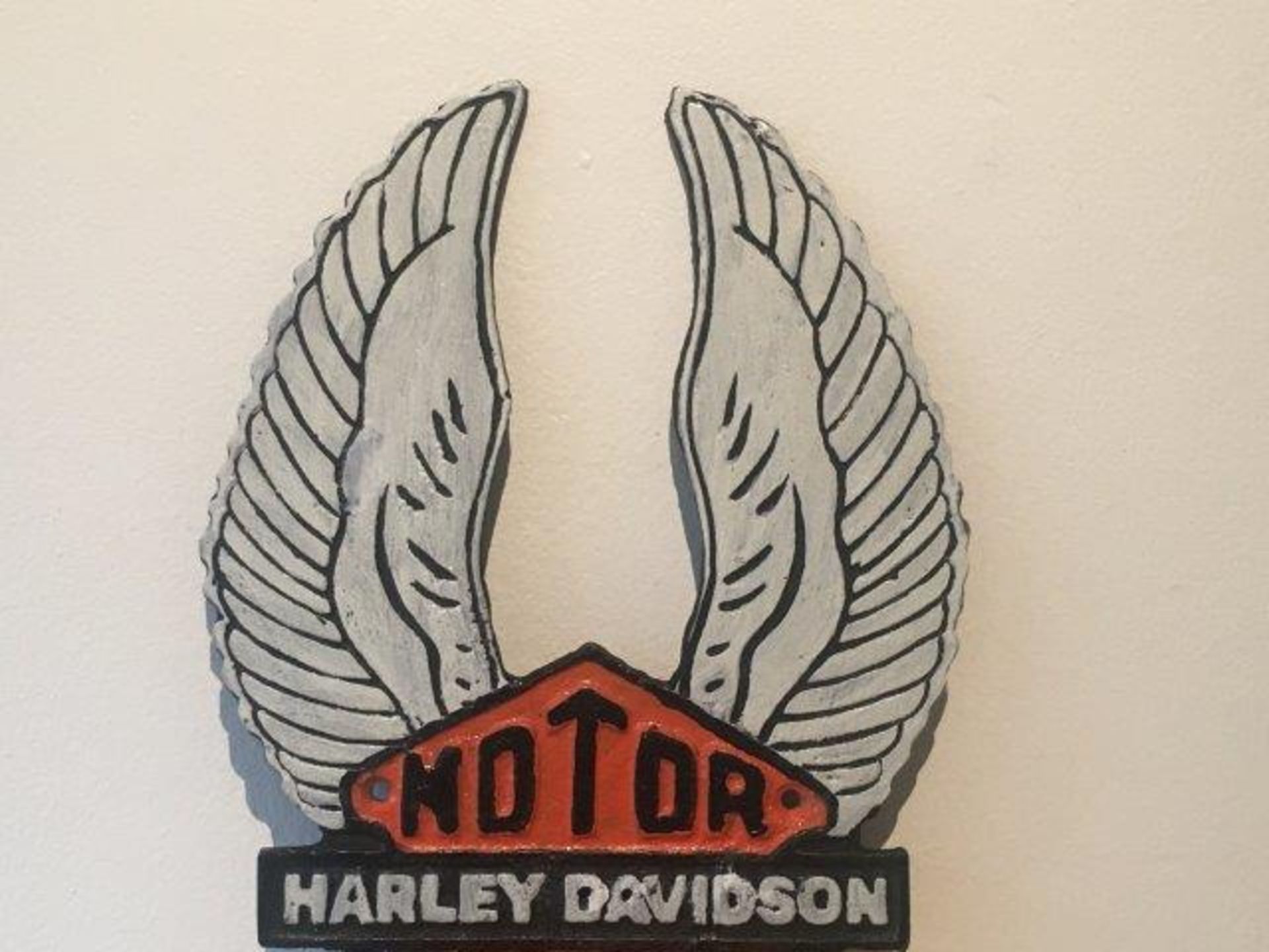 Harley Davidson Motorcycles Cast Iron Tall Wing Sign - Image 2 of 4