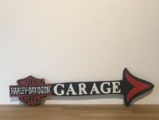 Harley Davidson Motorcycles Cast Iron Garage Arrow Sign