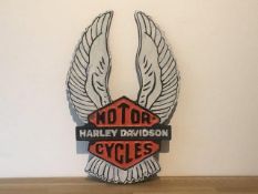 Harley Davidson Motorcycles Cast Iron Tall Wing Sign