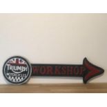 Triumph Motorcycles Cast Iron Workshop Arrow Sign