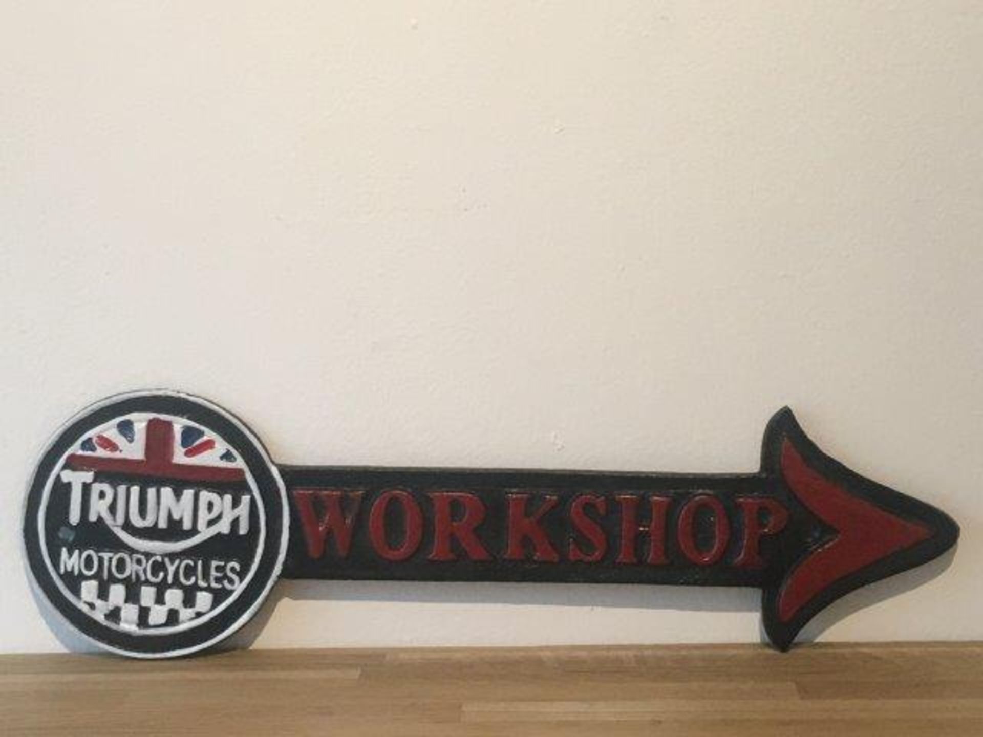 Triumph Motorcycles Cast Iron Workshop Arrow Sign