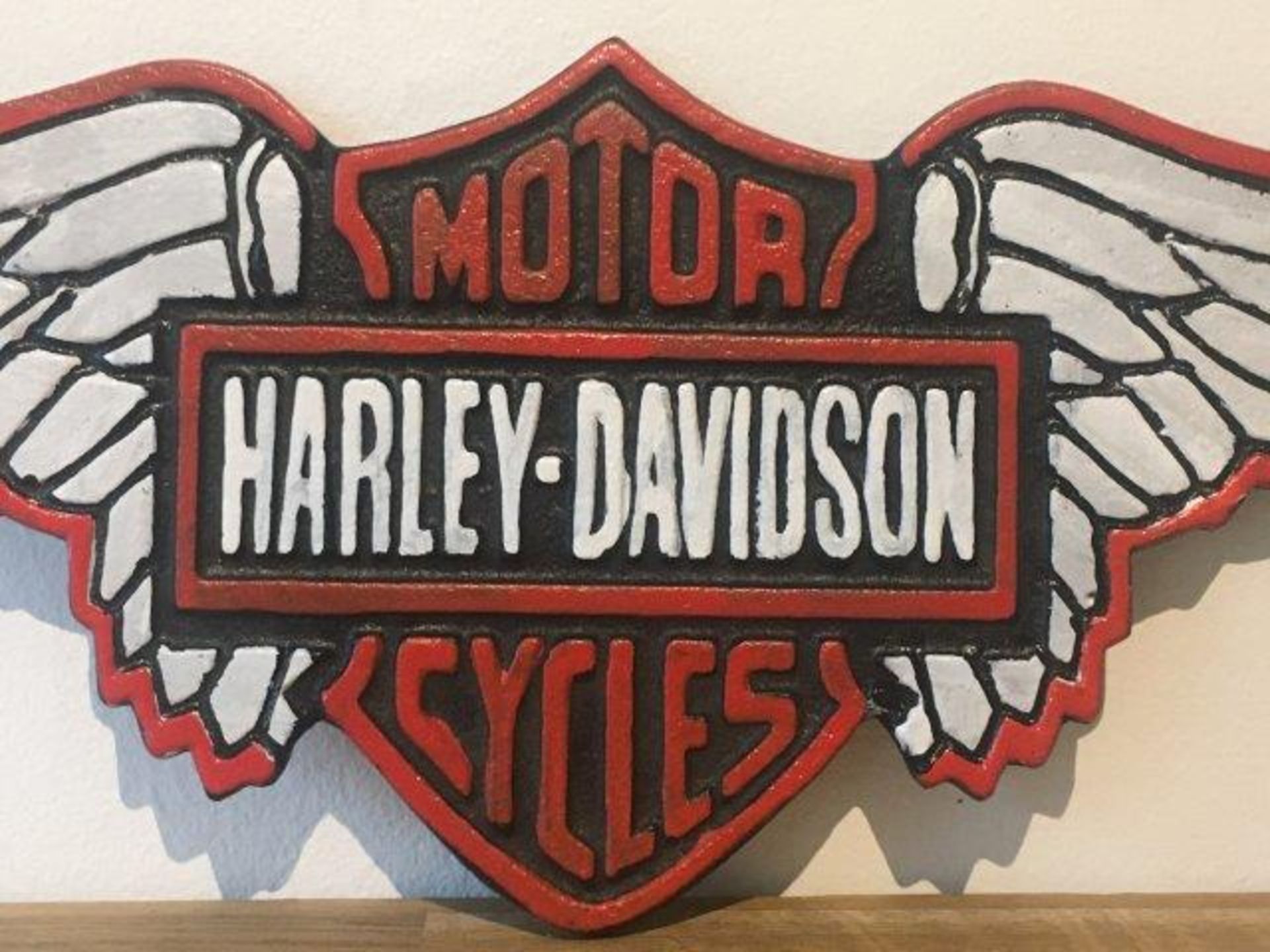 Harley Davidson Motorcycles Cast Iron Wing Sign - Image 2 of 4