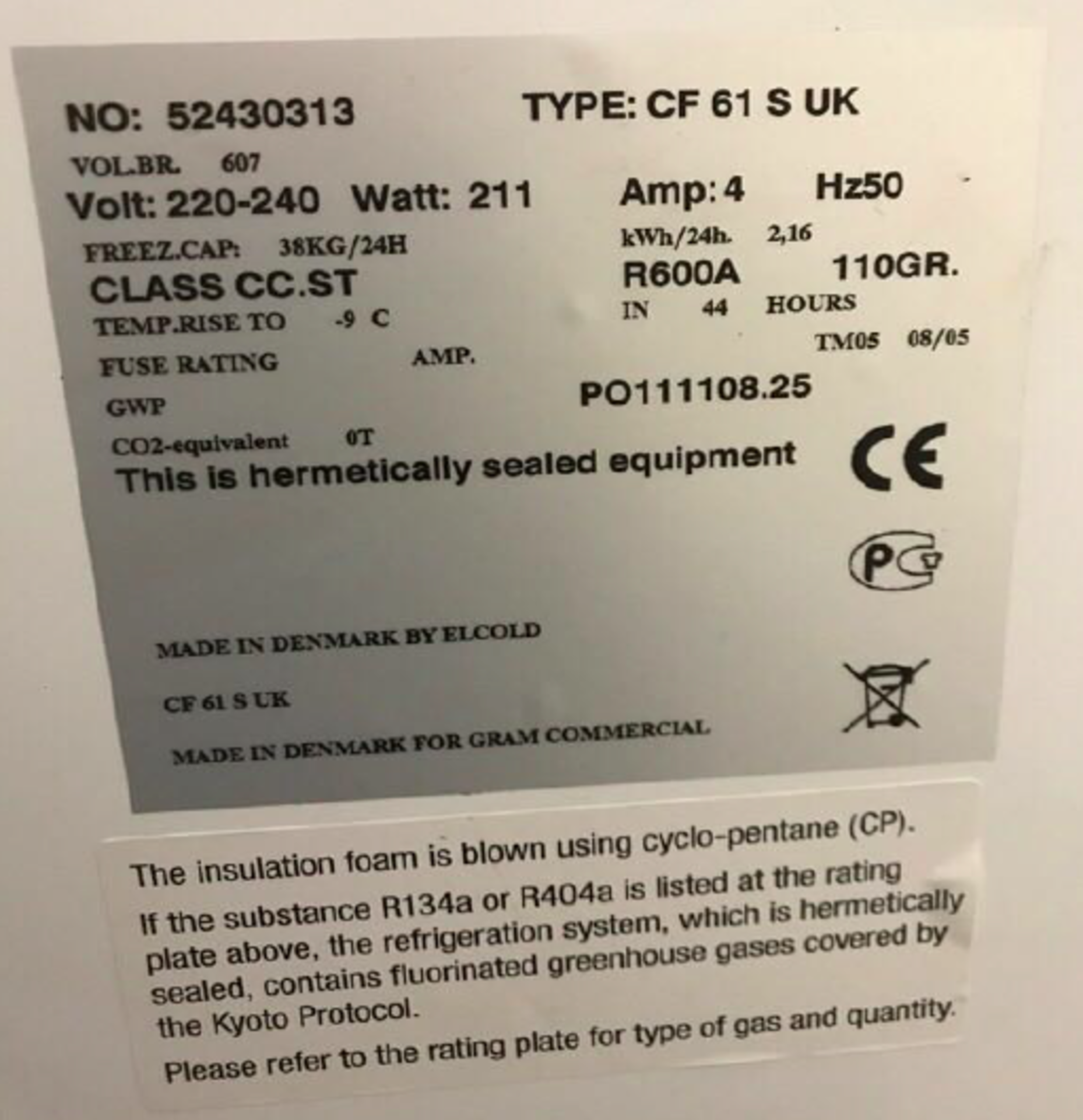 Hydro Carbon Chest Freezer CF 61 SG UK - Image 3 of 6