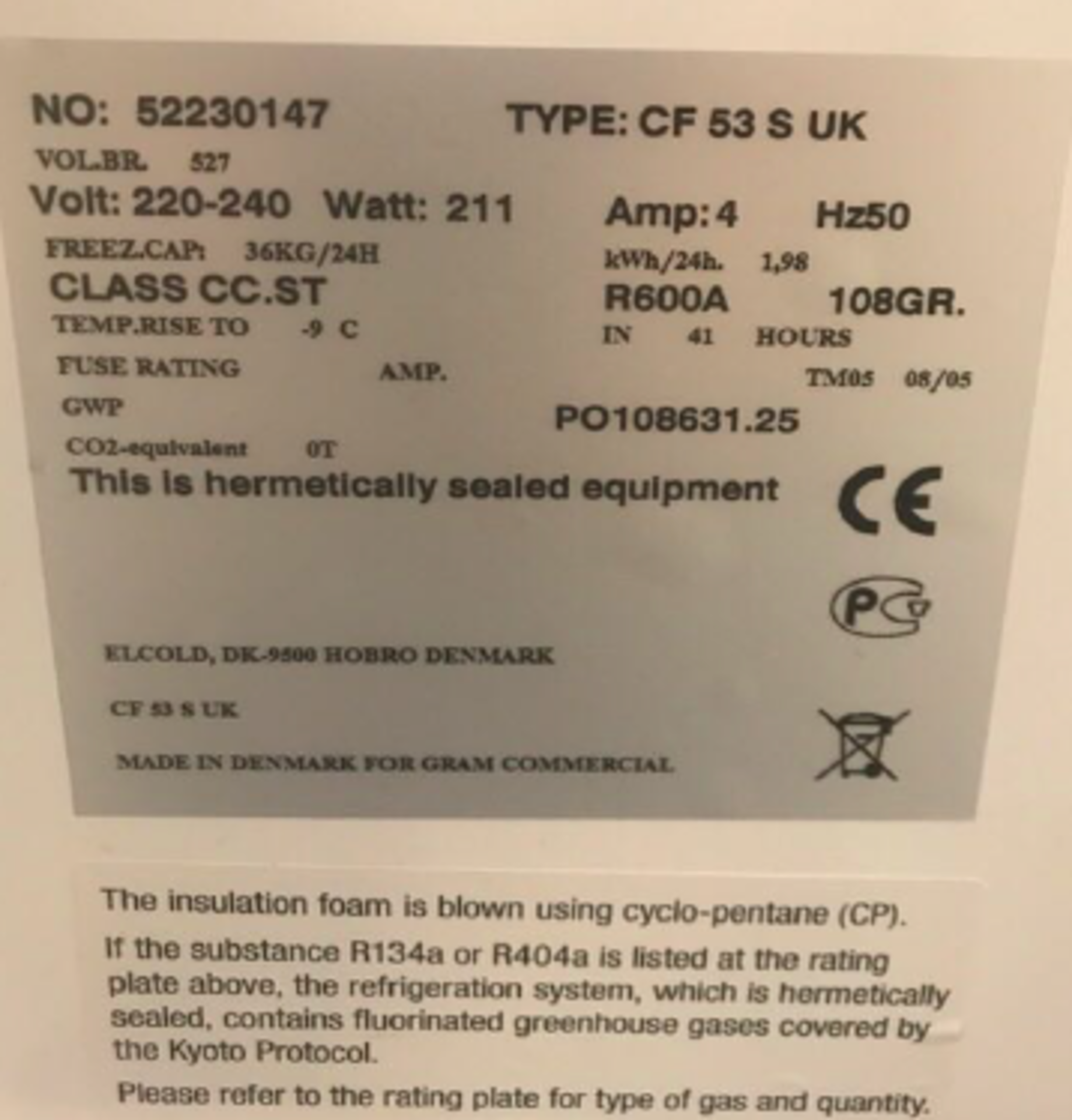 Hydro Carbon Chest Freezer CF 53 SG UK - Image 6 of 14