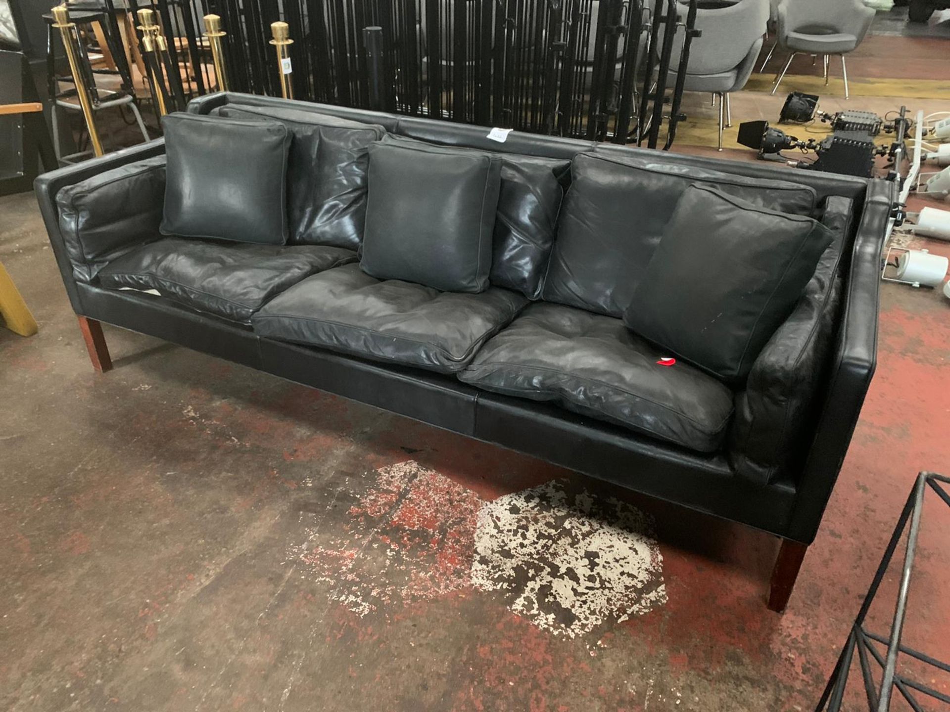 3 Seater Black Leather Sofa with Leather Cushions - Image 3 of 13