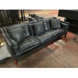 3 Seater Black Leather Sofa with Leather Cushions