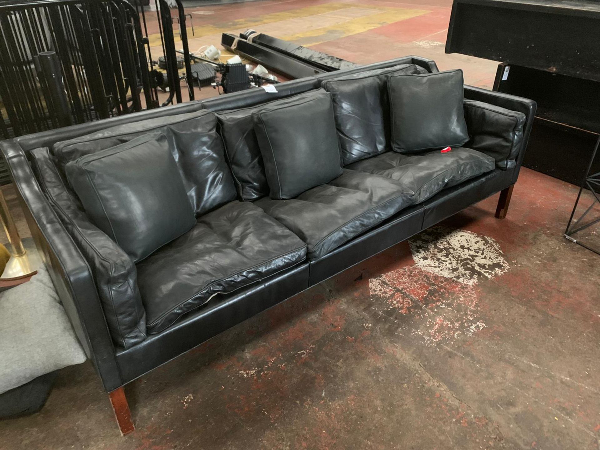 3 Seater Black Leather Sofa with Leather Cushions