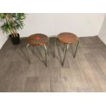 Industrial Style Wooden Stool with Steel Legs x2