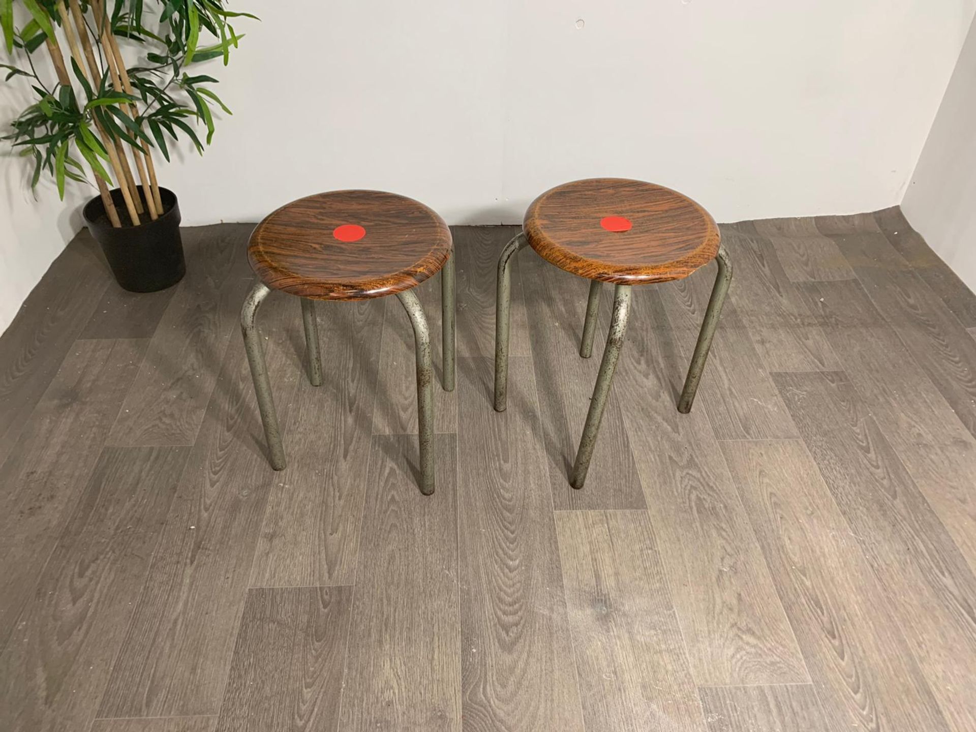 Industrial Style Wooden Stool with Steel Legs x2