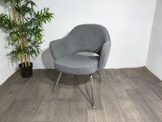 Mid Century Grey Fabric Commercial Grade Chair with Chrome Legs x2