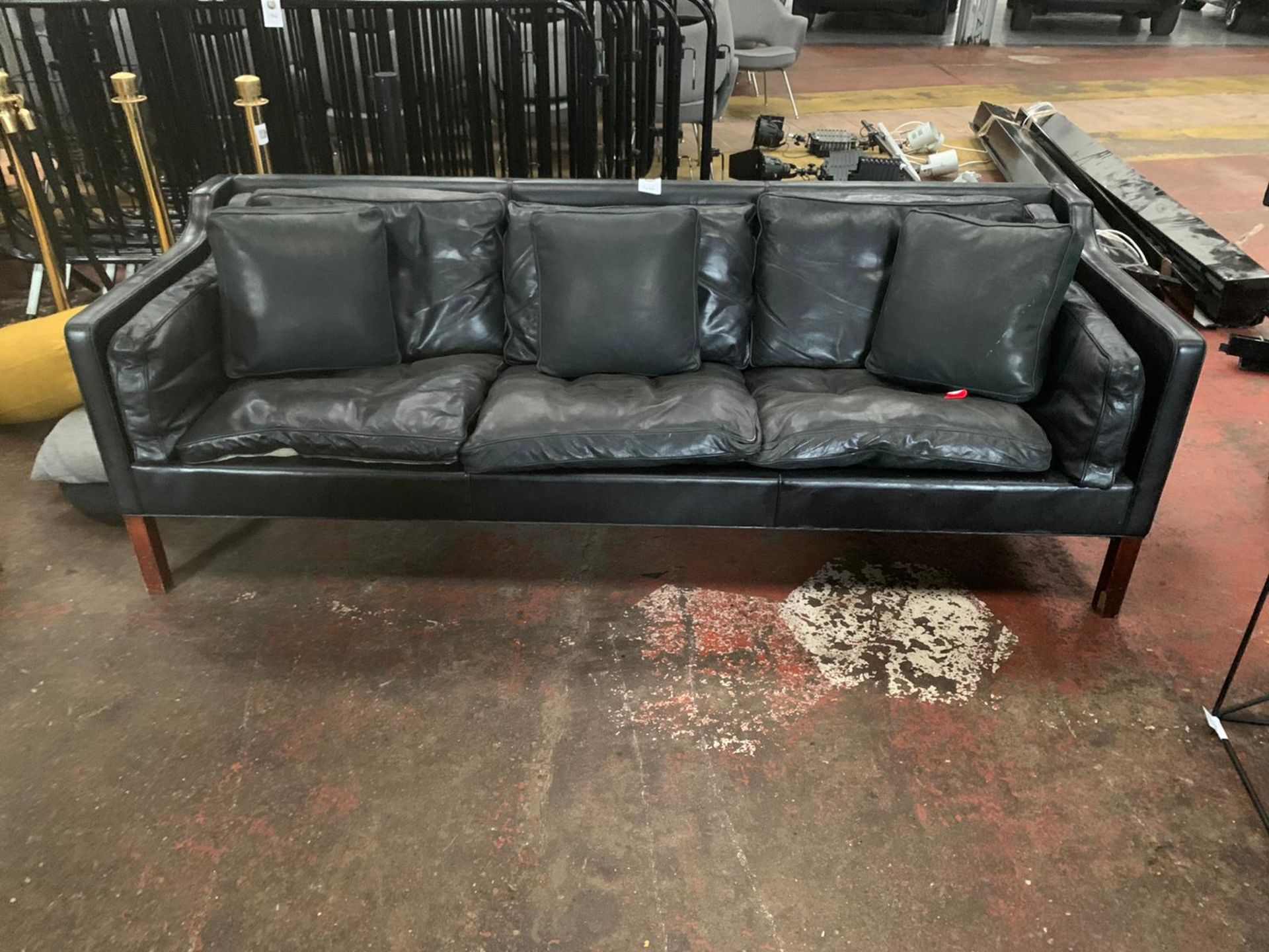 3 Seater Black Leather Sofa with Leather Cushions - Image 2 of 13