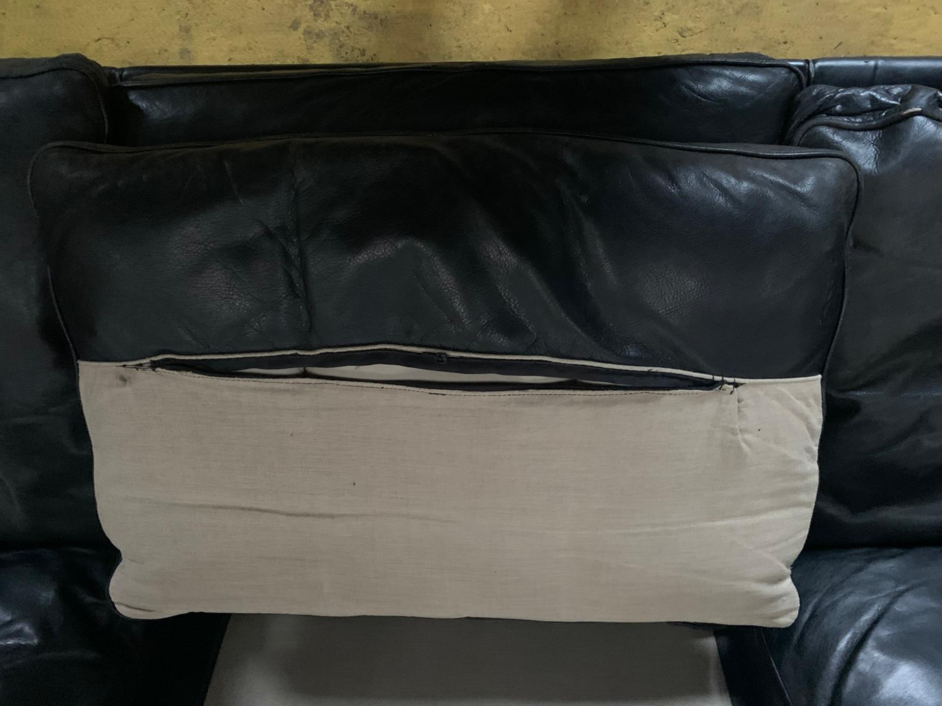 3 Seater Black Leather Sofa with Leather Cushions - Image 6 of 13