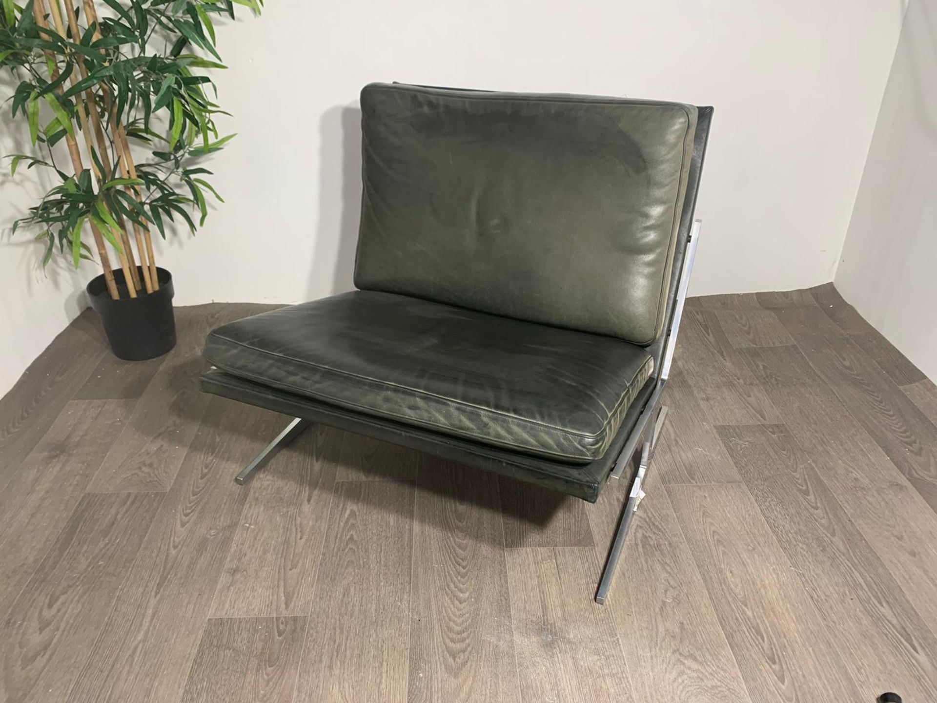 Green Leather Lounge Chair - Image 2 of 12
