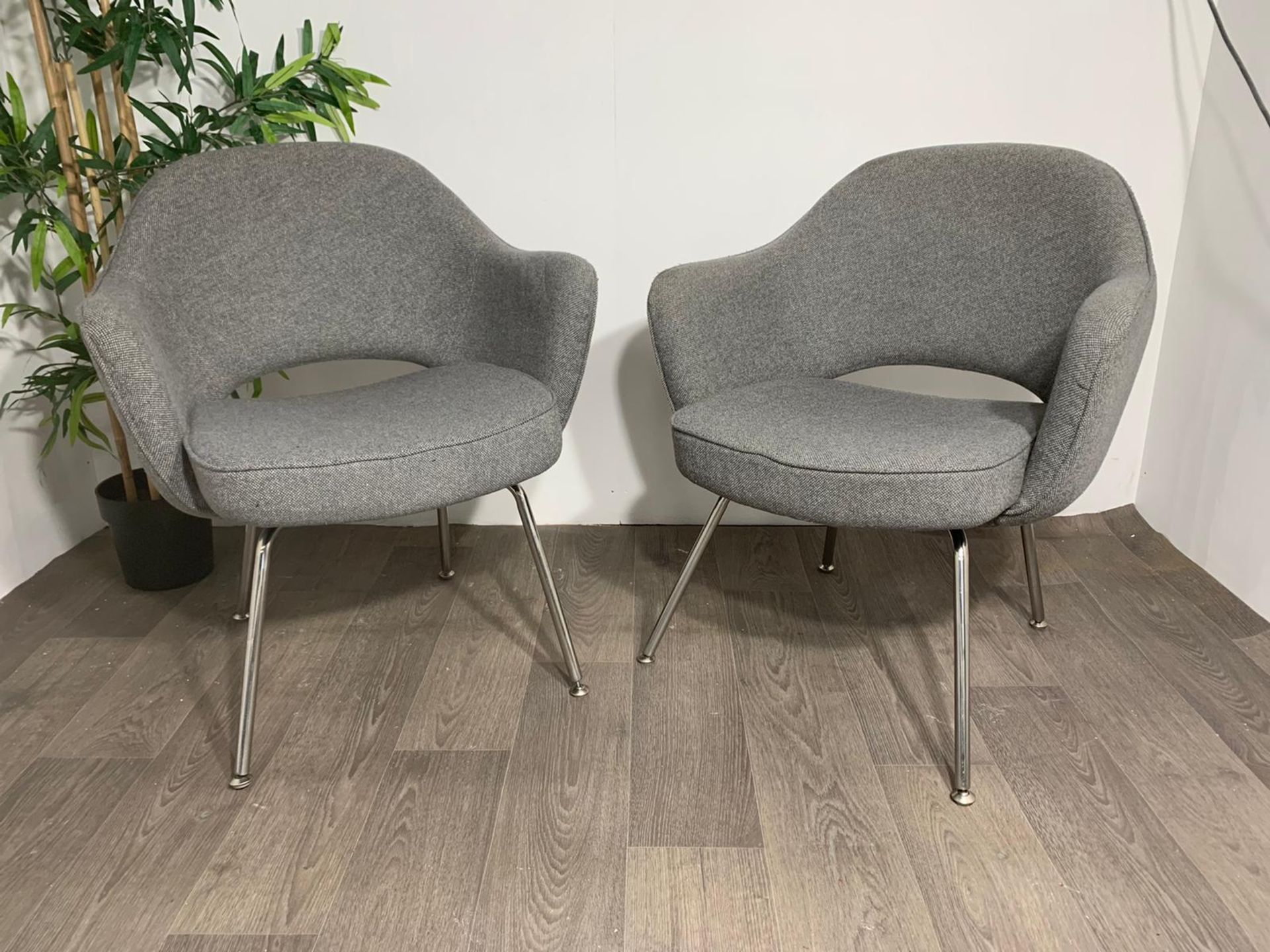 Grey Fabric Commercial Grade Chair with Chrome Legs x2