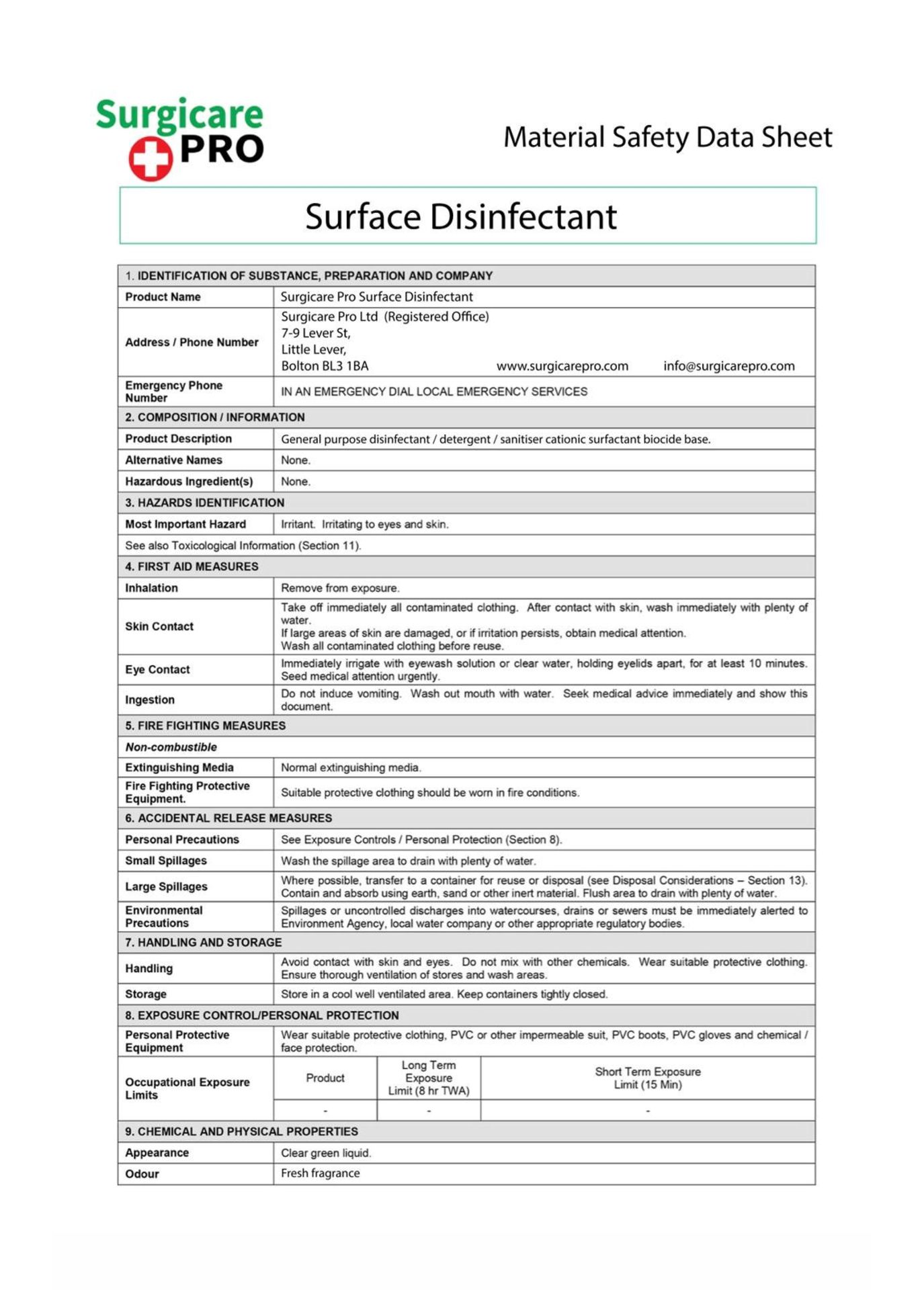 30 boxes. Each box contains 10 Surgicare Pro Surface Disinfectant Spray - Image 3 of 3