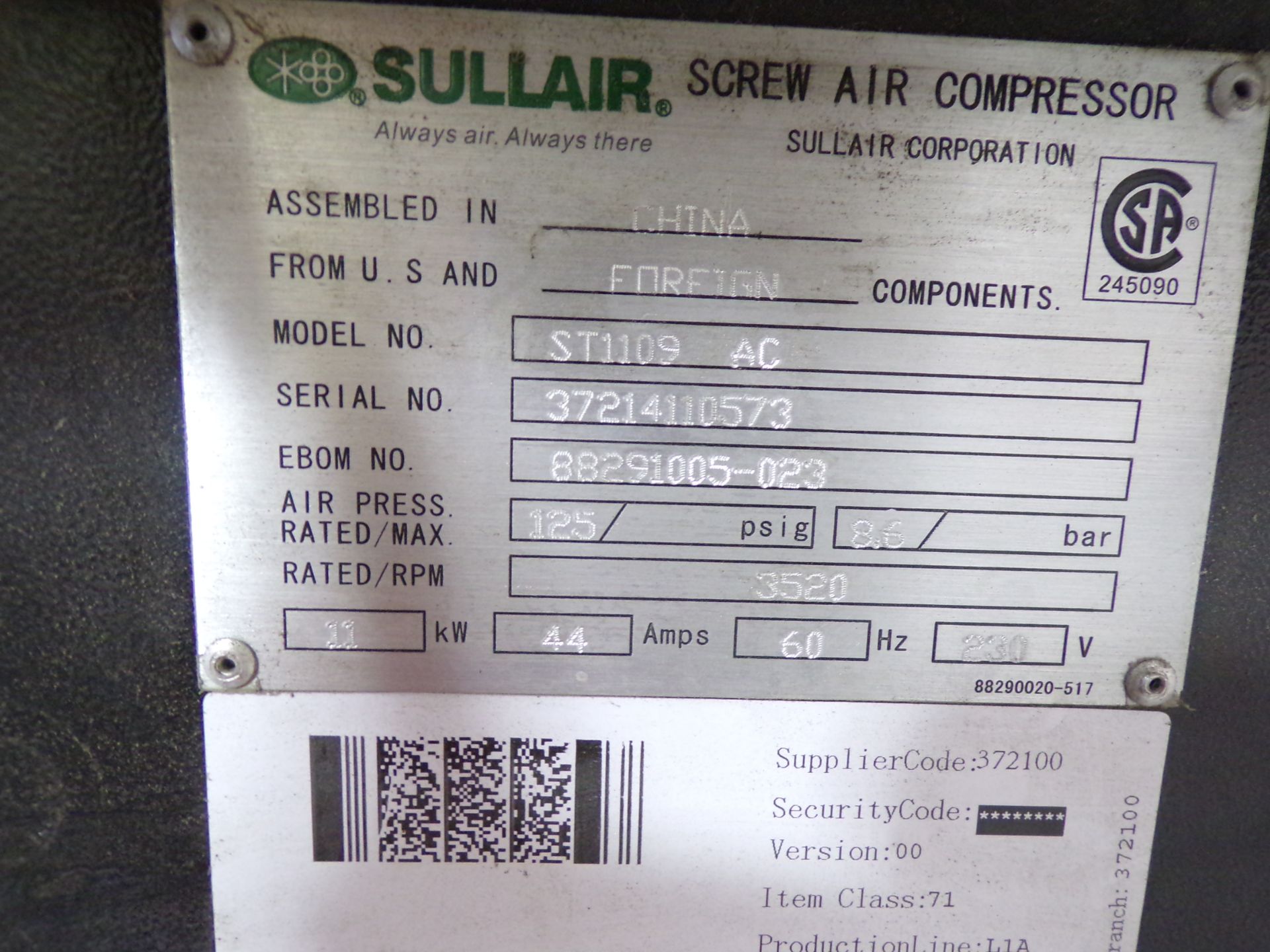 Sullair ShopTek compressor - Image 6 of 11