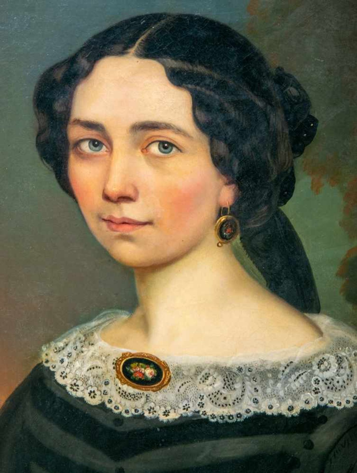 "Elegante junge Dame"- Damenporträt, Öl auf Leinwand, ca 83 x 69 cm, unklar signiert, 1858 datiertes - Bild 3 aus 8