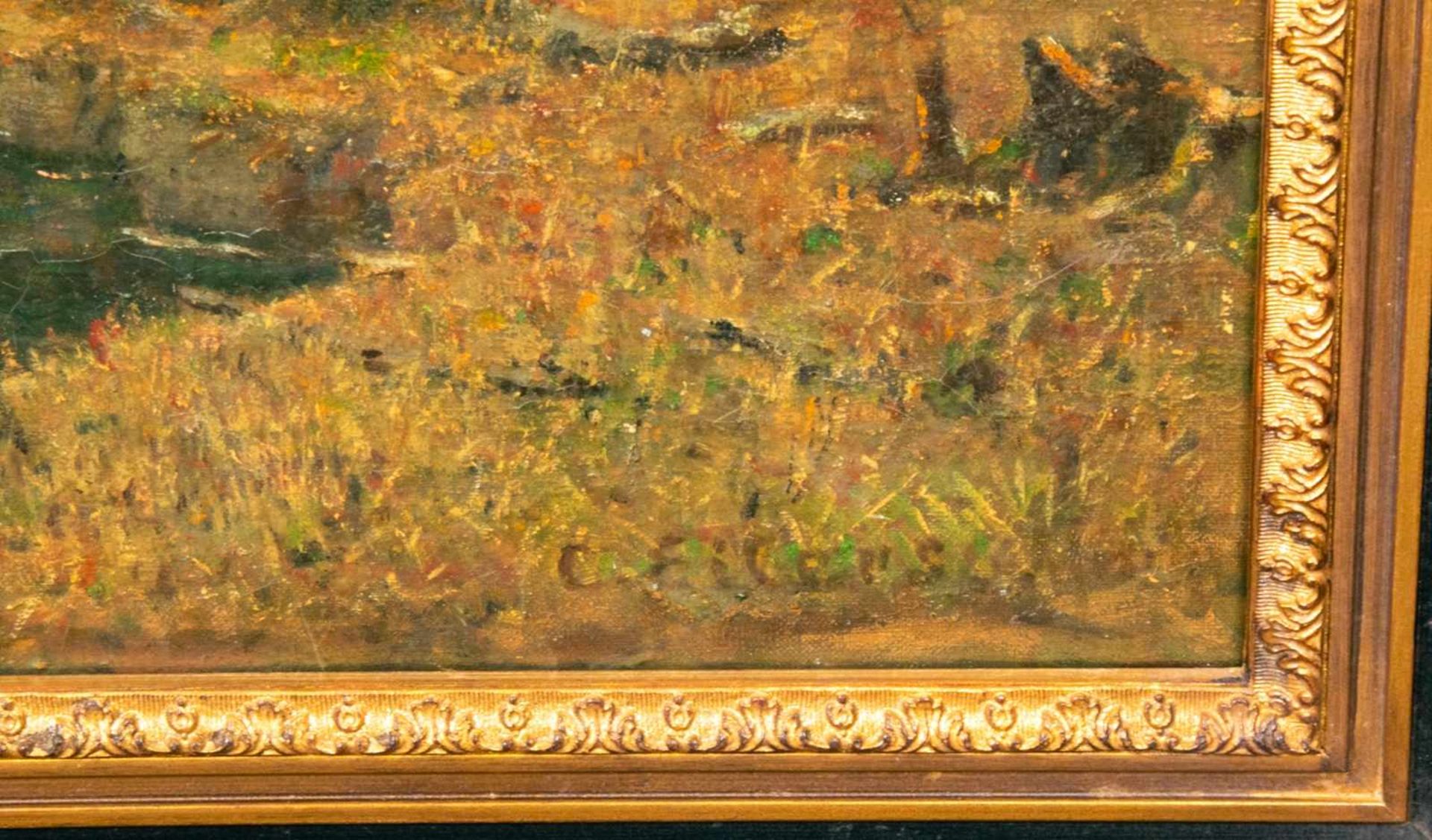 "Herbstlicher Wald mit See". Gemälde, Öl auf Leinwand, ca. 64 x 100 cm, signiert C. Eilers = - Bild 6 aus 9
