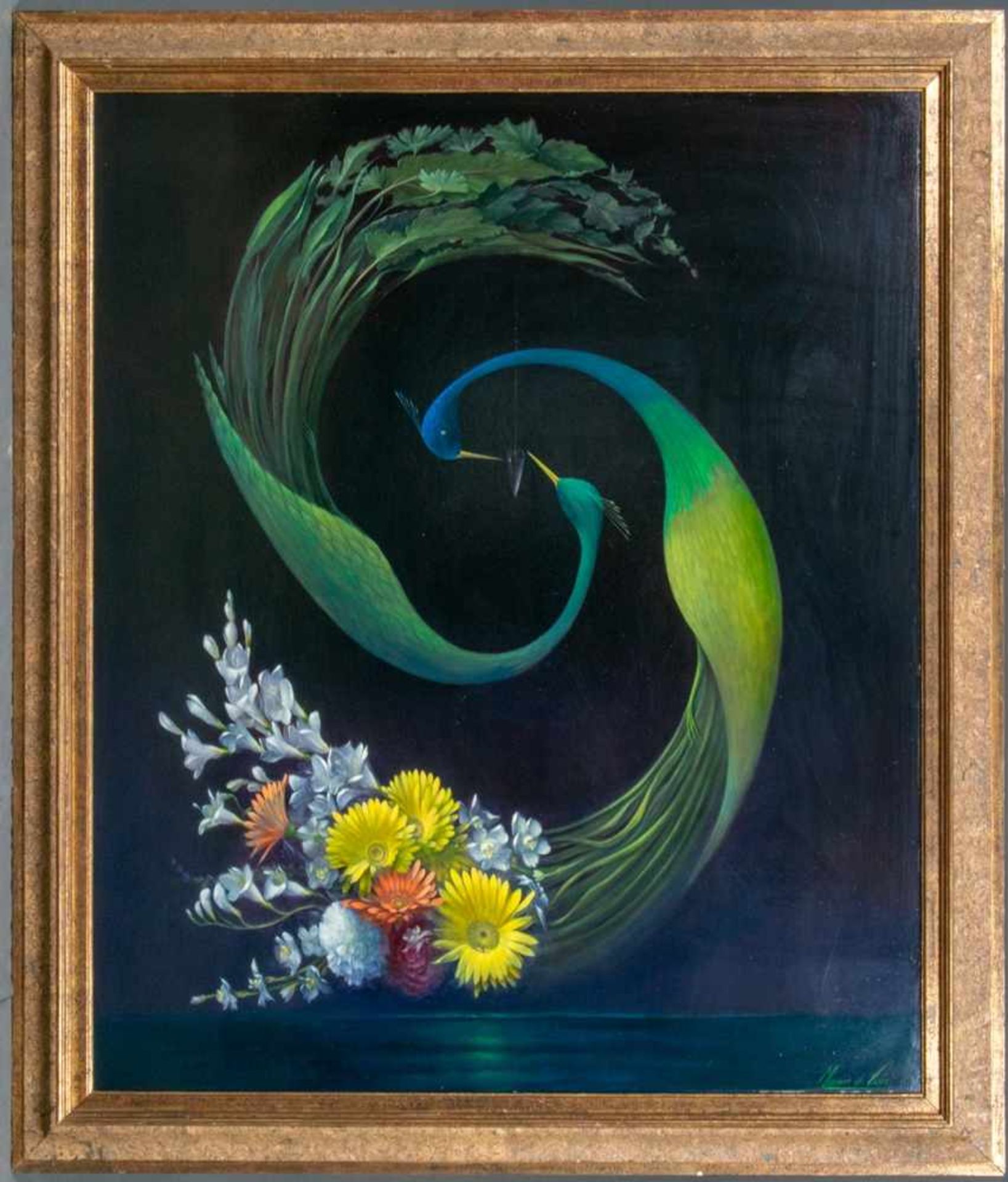 "Liebende" - großformatiges, surrealistisches Gemälde, Öl auf Platte, ca. 120 x 100 cm, stilvolle
