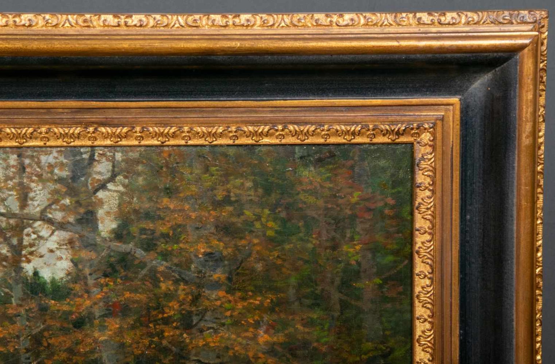 "Herbstlicher Wald mit See". Gemälde, Öl auf Leinwand, ca. 64 x 100 cm, signiert C. Eilers = - Bild 7 aus 9