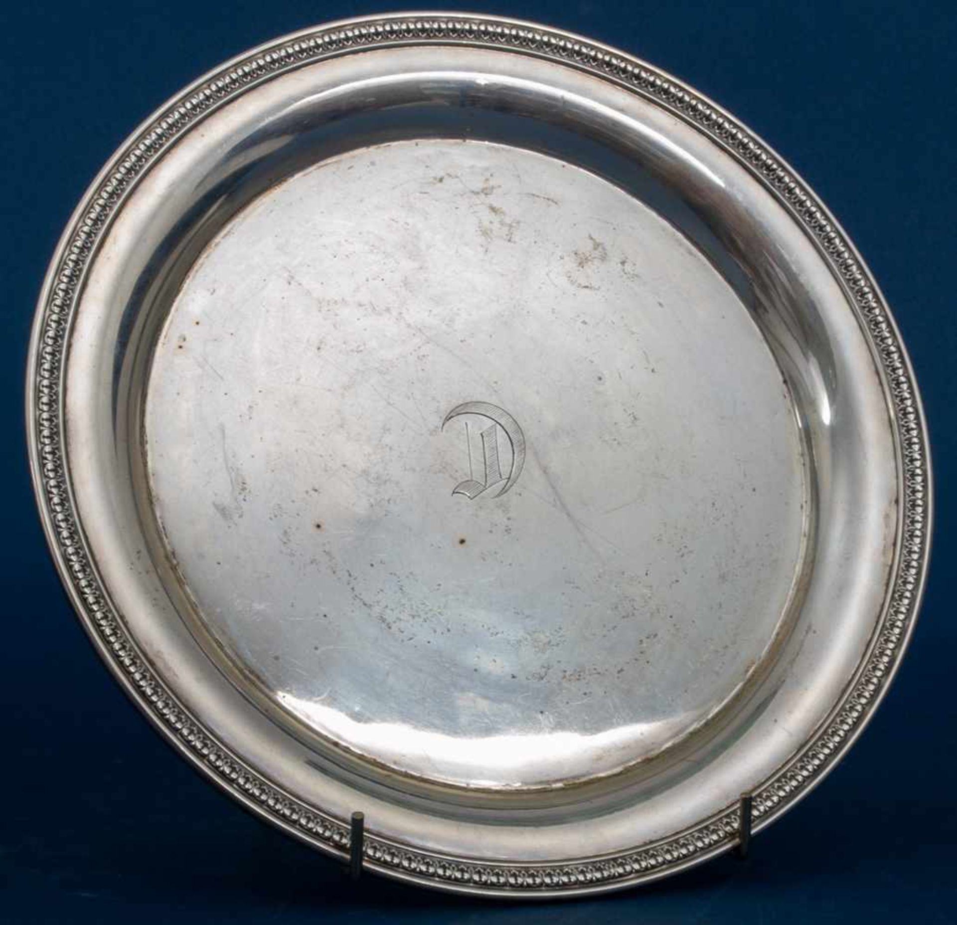 Runder Teller/Platte, Durchmesser ca. 25,5 cm, 925er Sterlingsilber, ca. 340 gr.- - -20.00 % buyer's