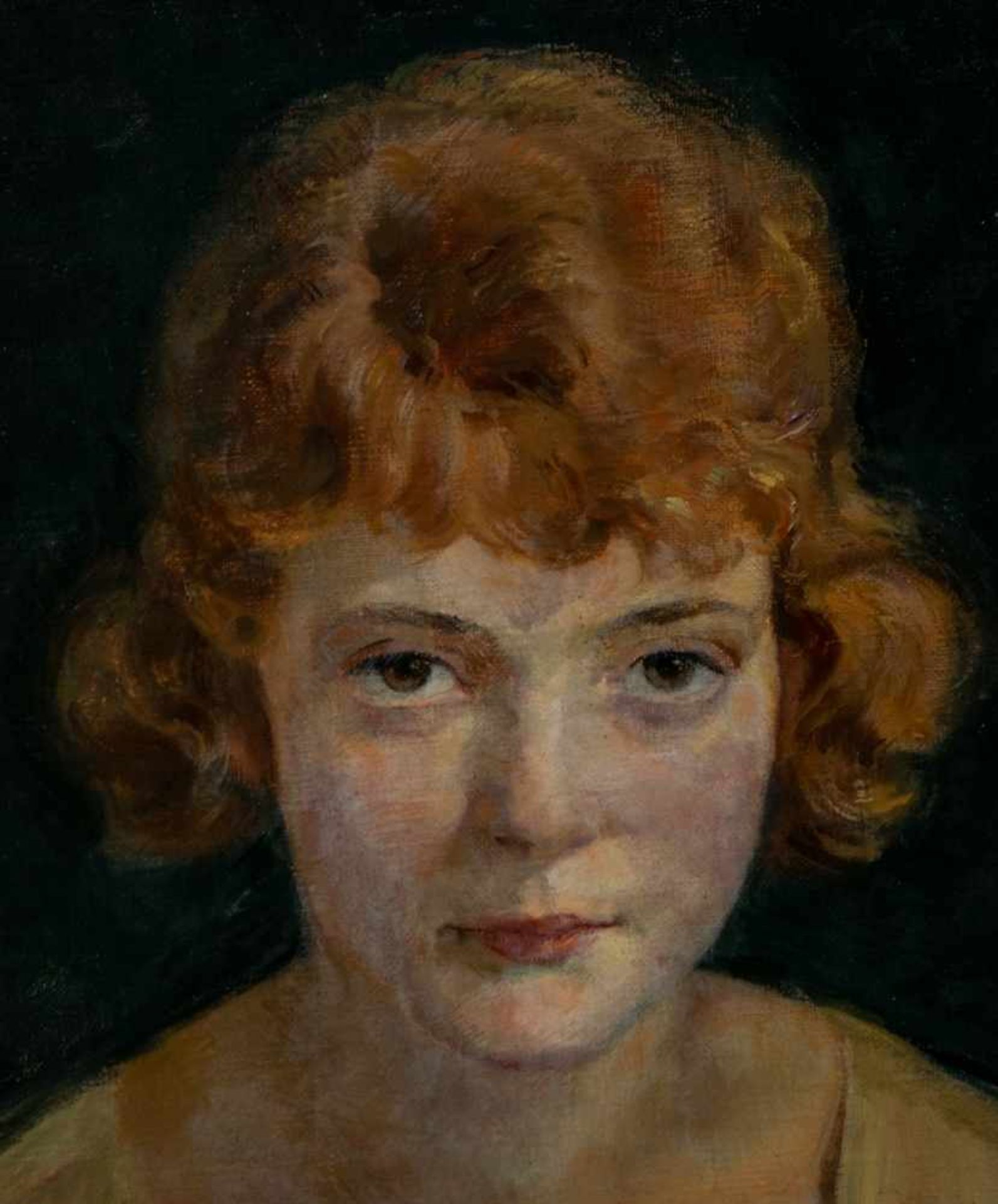 "Porträt einer jungen rothaarigen Dame" mit forderndem Blick, gekonnt in Szene gesetzt, gemaltes - Bild 2 aus 5