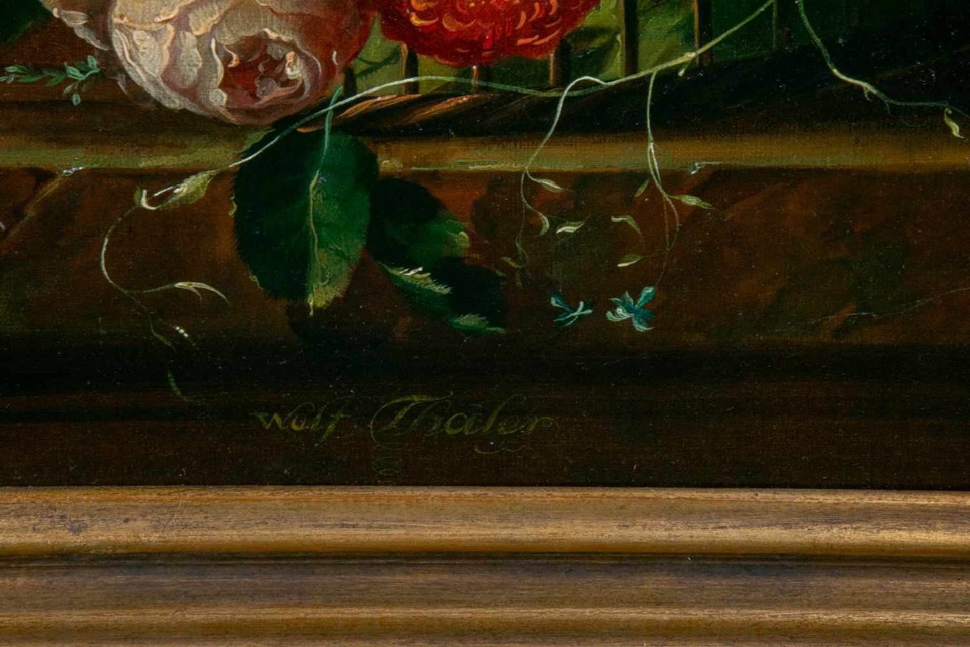 "Blumenstilleben" im Stil des 17./18. Jhds., Gemälde, Öl auf Leinwand, ca. 57 x 40 cm, mittig - Bild 4 aus 6