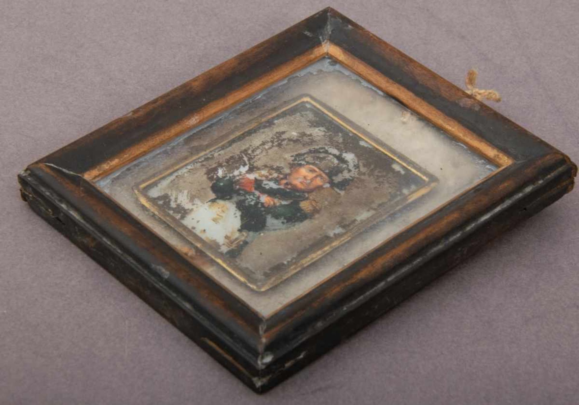 "Napoleon Bonaparte", Öl auf Blech, ca. 5 x 4,2 cm, fragmentarische Erhaltung, wohl um 1820/30, in - Bild 2 aus 5