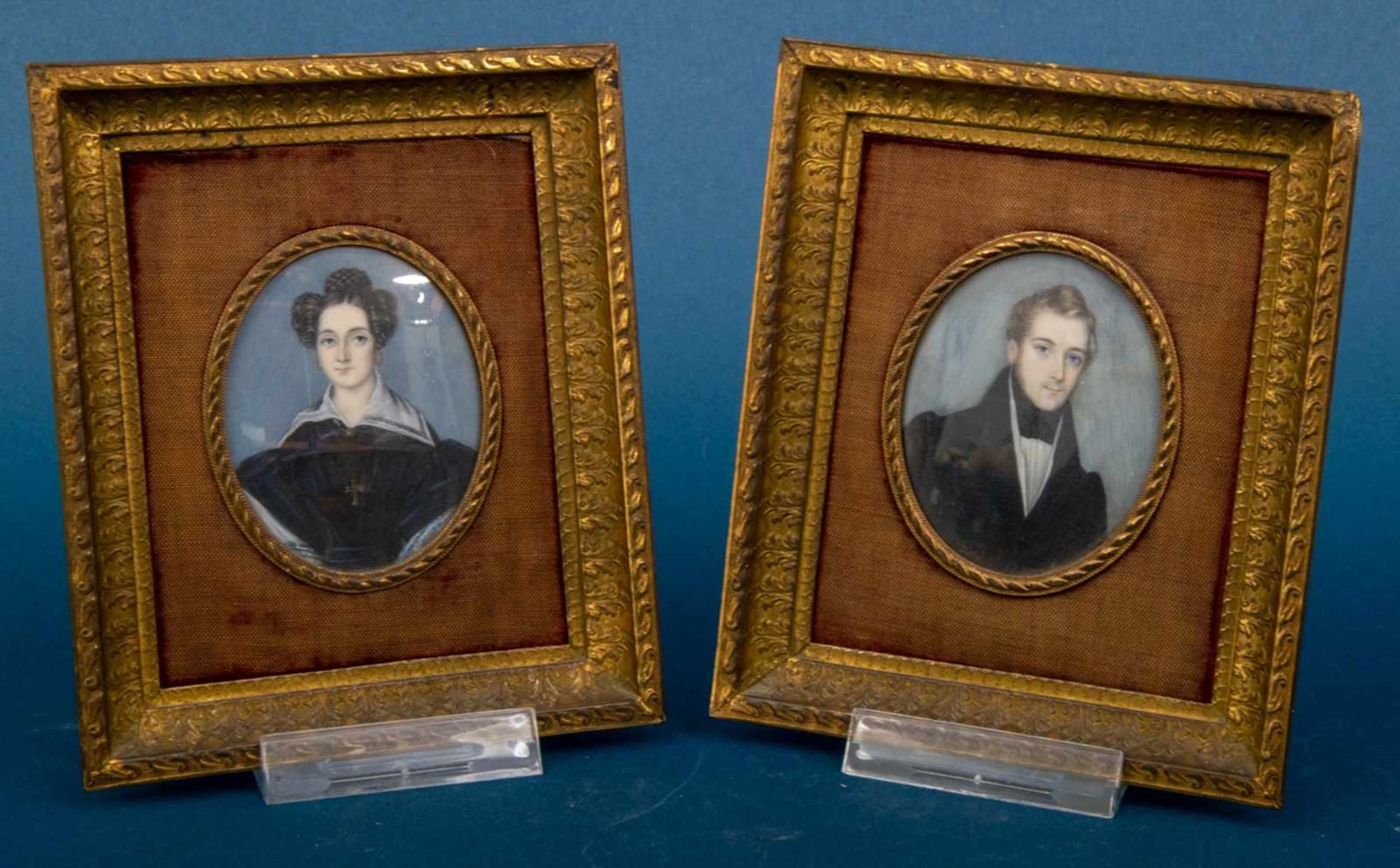 Paar Miniaturen, Gouachen auf Elfenbein, je ca. 73 x 56 mm, deutsch um 1830/40, orig.