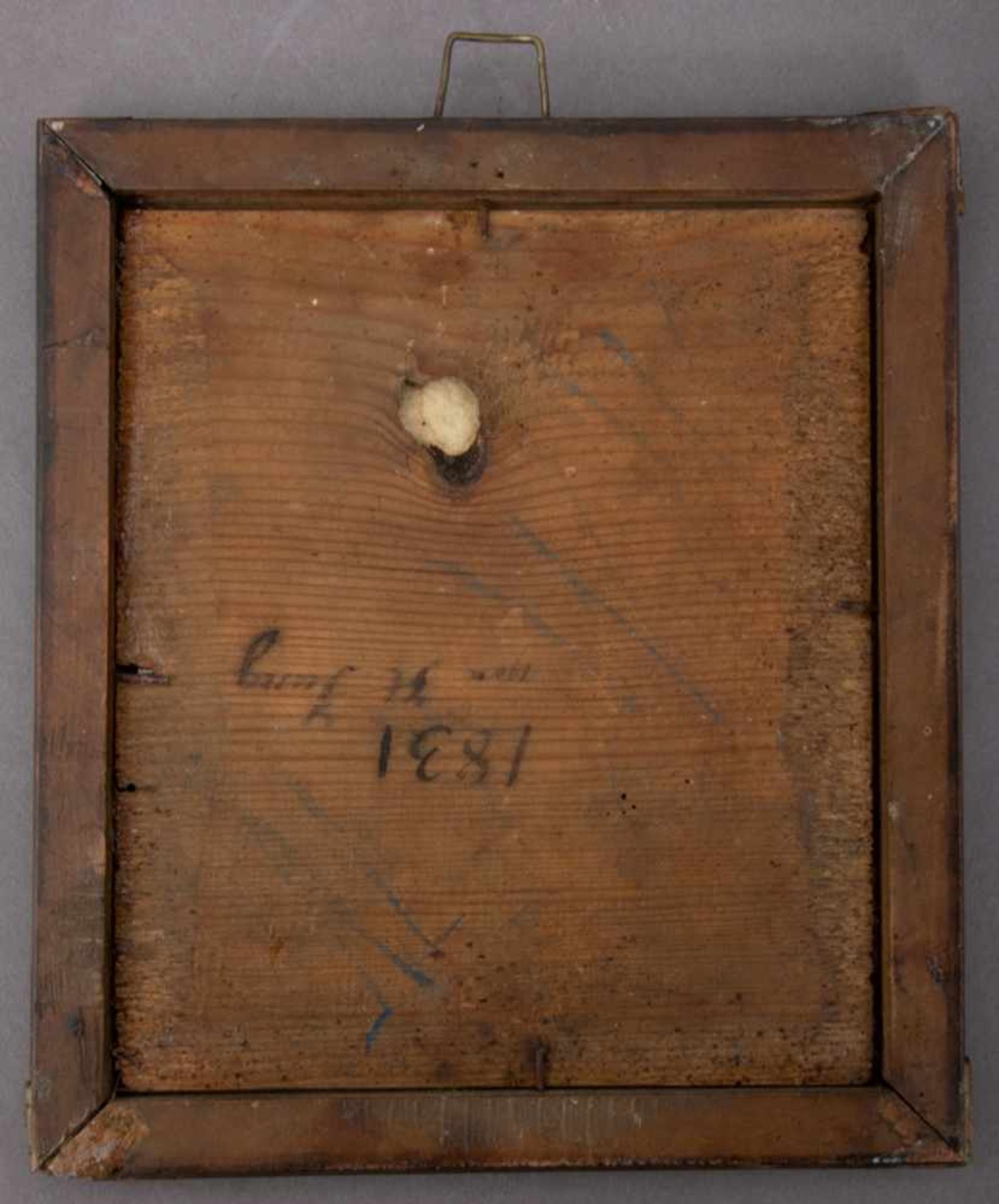 "Junger Mann mit Hündchen", Öl auf Holztafel, ca. 16,5 x 14 cm, rückseitig mit Tinte bez.: von "H. - Bild 5 aus 5