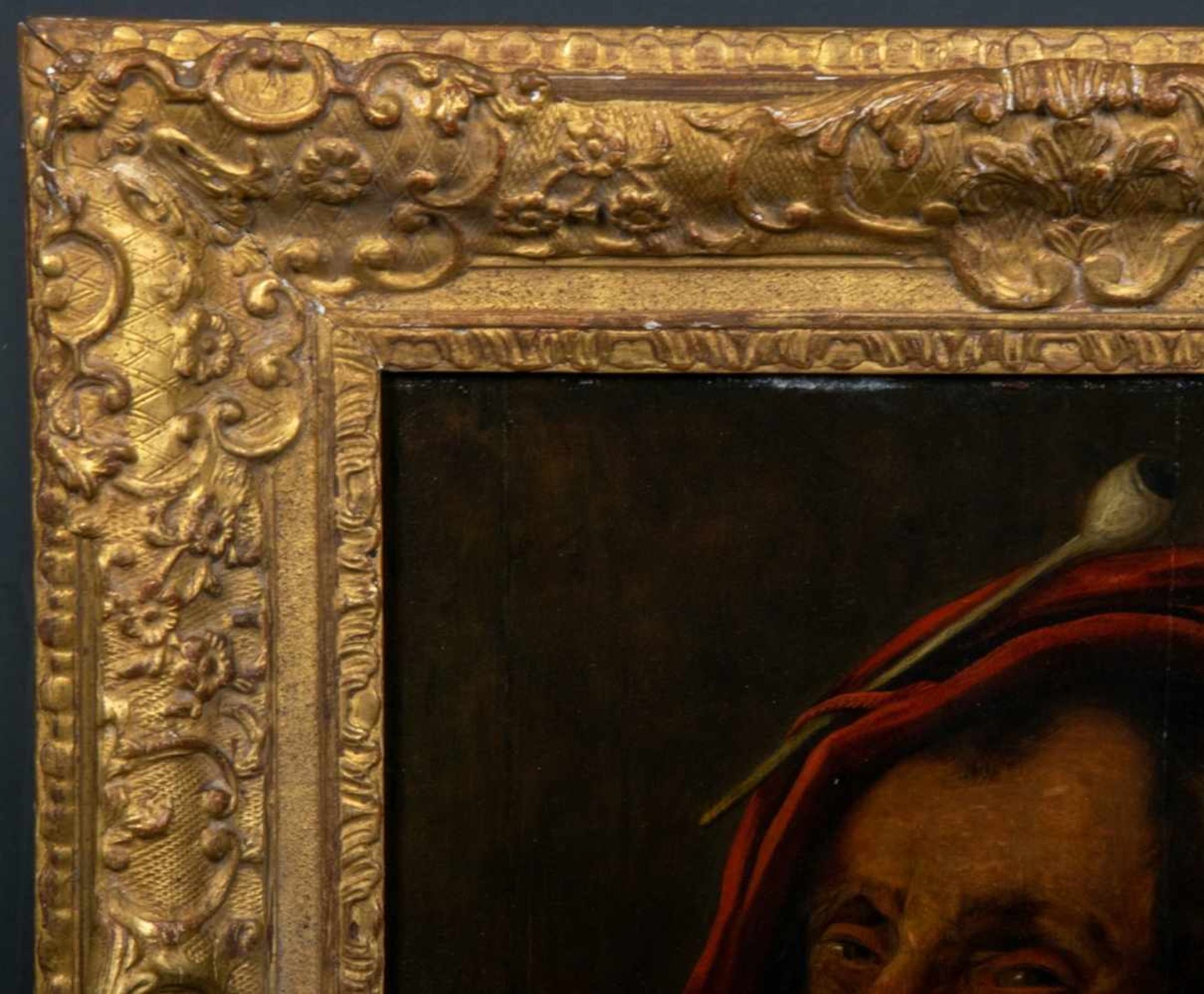Barockes Porträt eines zechenden Mannes in bester Weinlaune. Gemälde, Öl auf Holztafel, ca. 53 x - Bild 3 aus 12