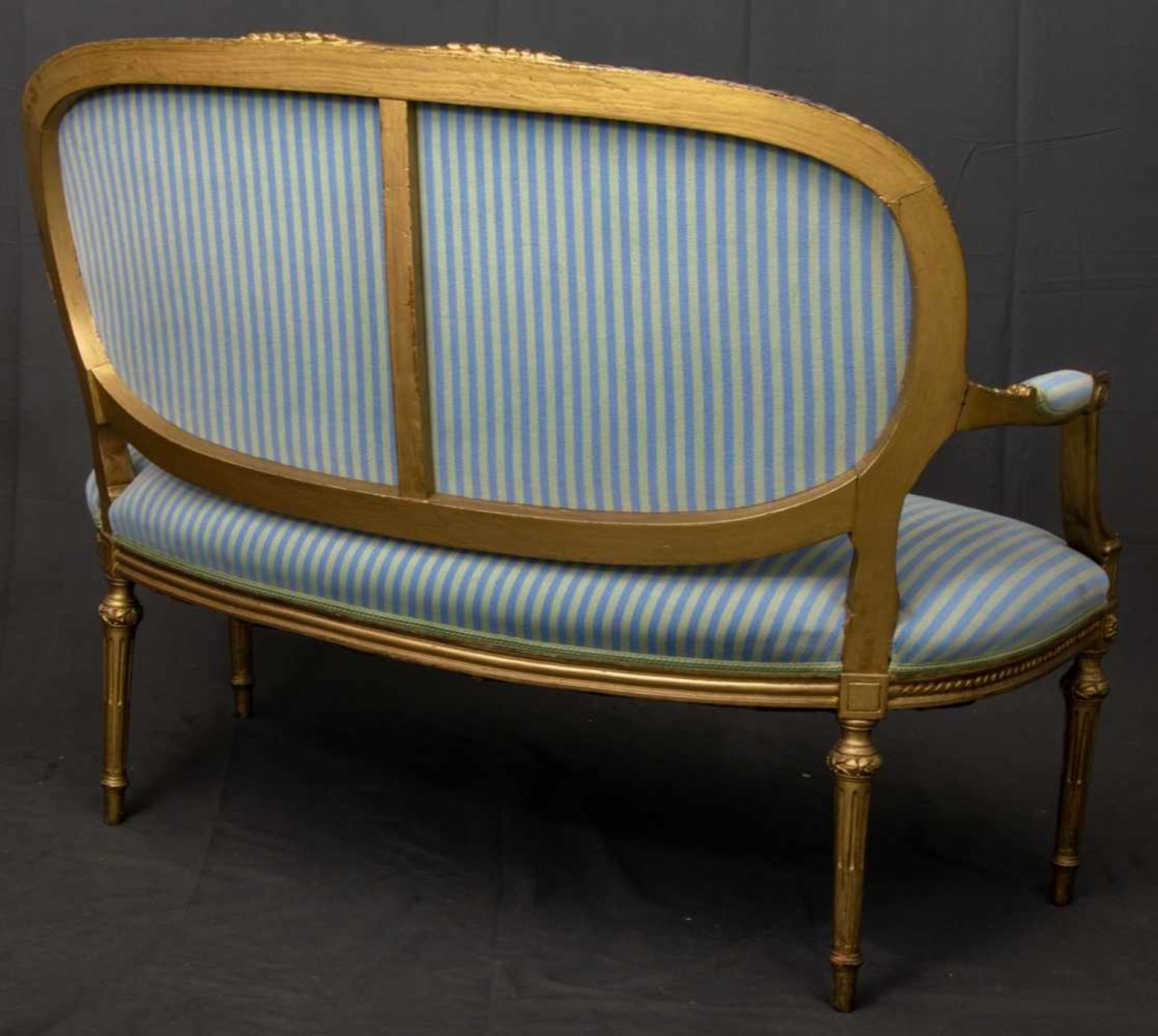 Zweisitzige Polsterbank/Sofa im Louis XVI-Stil, 19./20. Jhd., ältere Restauration, Lehnenhöhe ca. 94 - Bild 5 aus 10