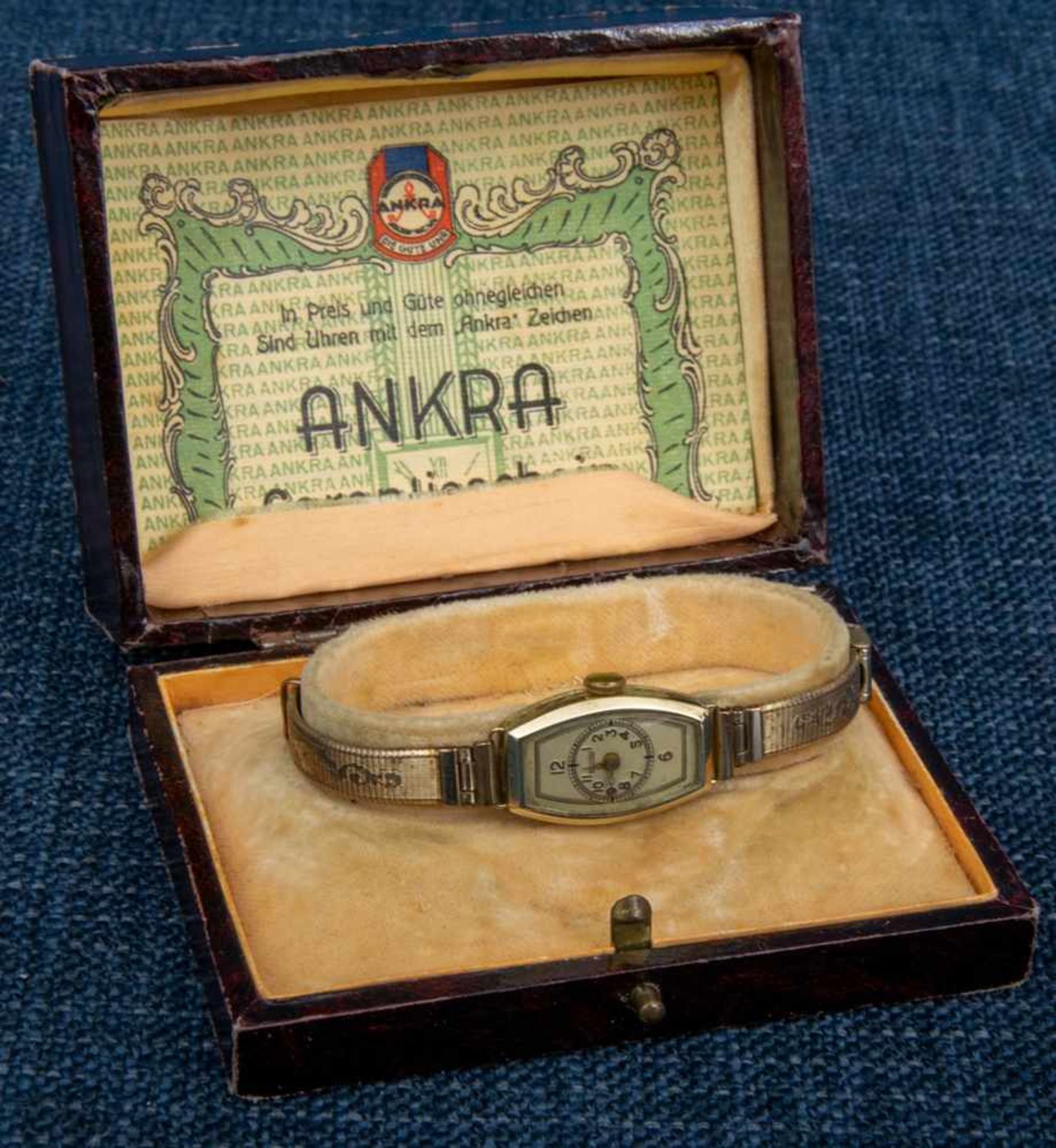 "ANKRA" - Elegante Damenarmbanduhr, Gehäuse in 585er Gelbgold, vergoldetes Armband, in orig. Etui. - Bild 4 aus 7