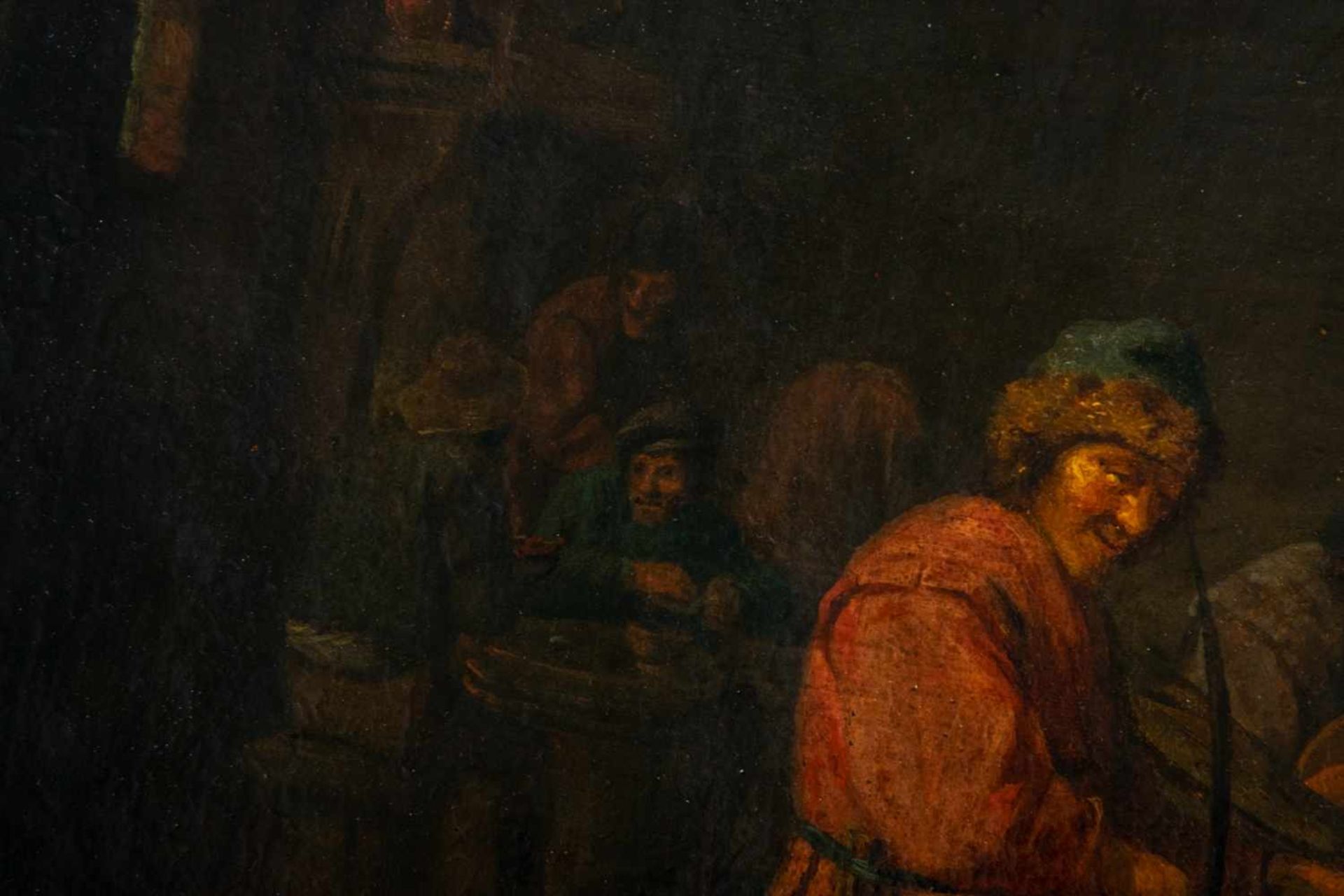 "In der Taverne". Gemälde Niederlande 18. Jhd., Öl auf Leinwand, ca. 35 x 26 cm, unsigniert, - Bild 5 aus 13