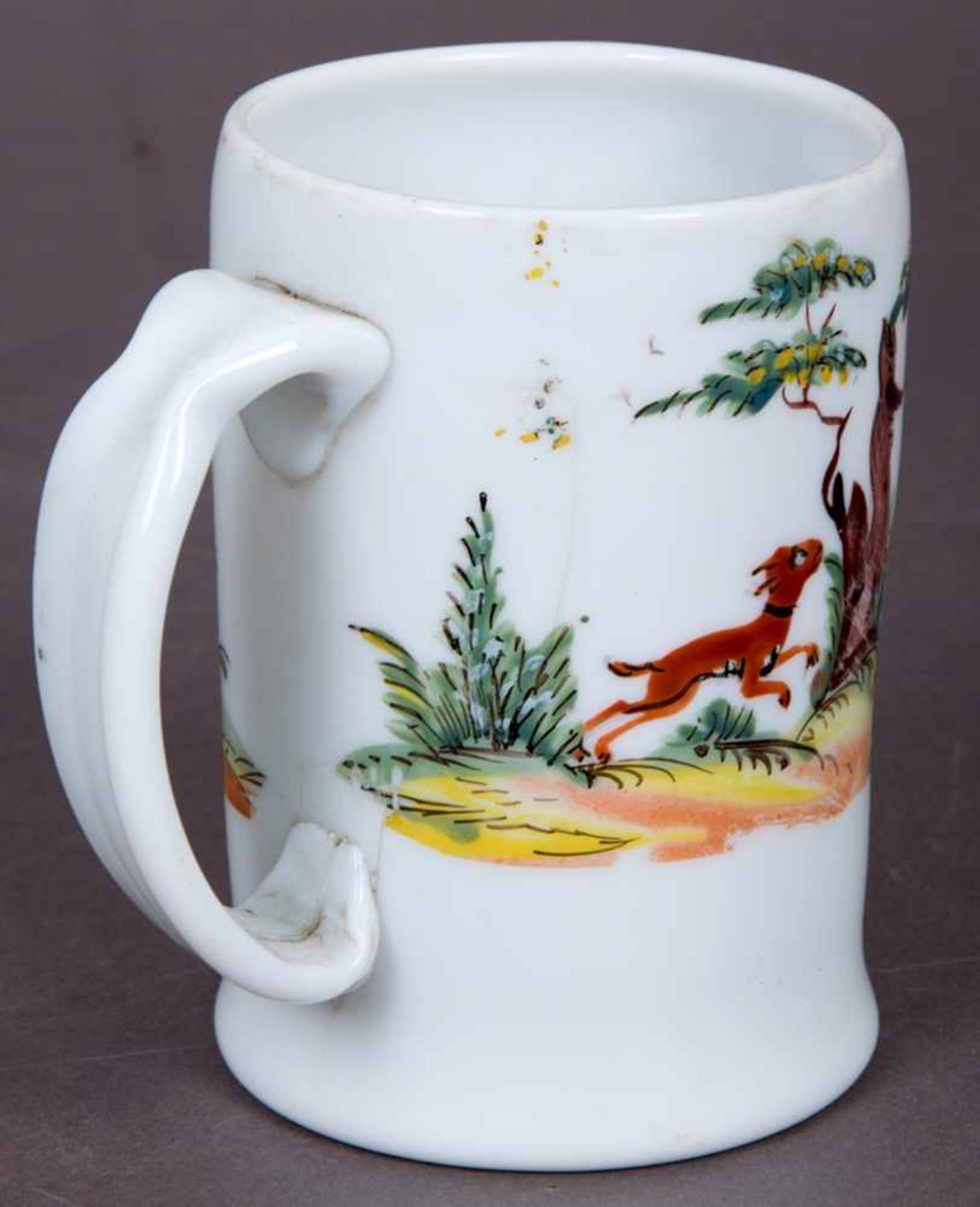 Antiker Milchglashumpen mit polychromer "Jagdszene" 18./19. Jhd., Emaillefarbenmalerei, - Bild 3 aus 6