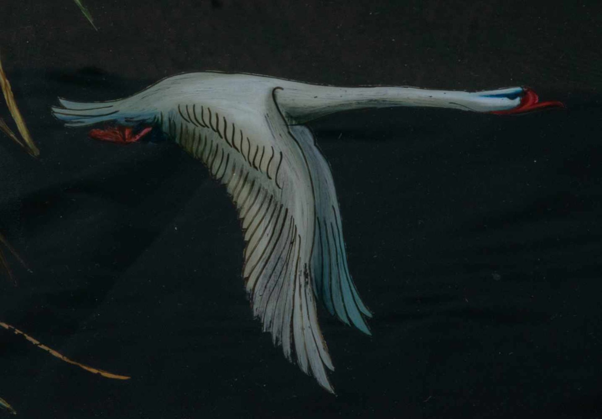 "Zugvögel" im Flug, Hinterglasmalerei. Abbildung ca. 43 x 43 cm, unsignierte/gerahmte Arbeit, Rahmen - Bild 3 aus 6