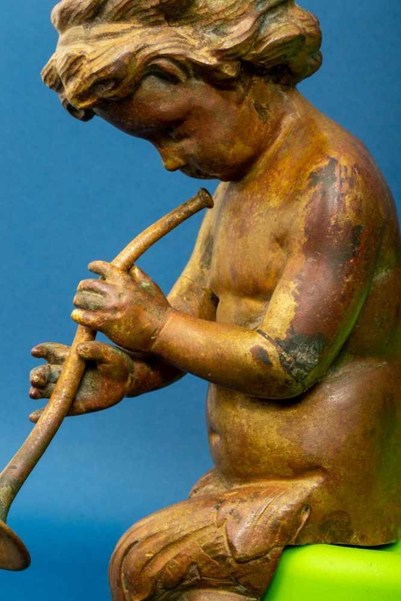 Folge von 3 Plastiken, (Söhne des Neptun/ Poseidon), Bronze, schöner Patinazustand. Eine Trompete - Image 11 of 13
