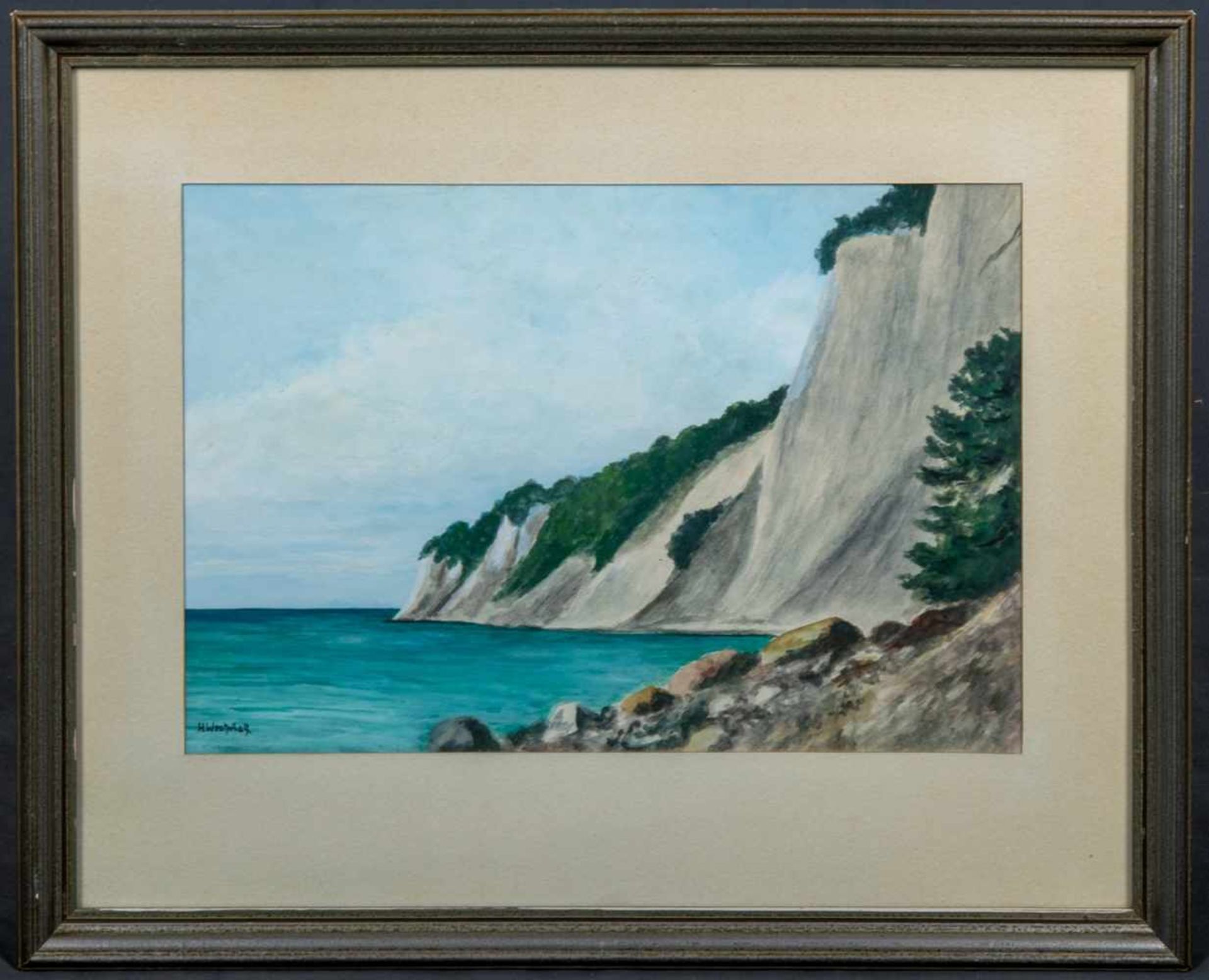 "Kreidefelsen auf Rügen", farbiges Aquarell des Rügener Wahrzeichens, gemalt von H. Westphal,