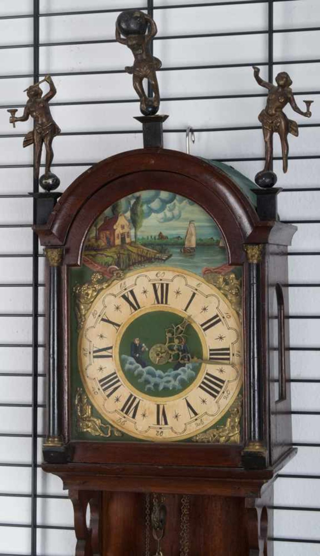 Antike, holländische Wanduhr, um 1800/20, Eichengehäuse, Ziffernblatt mit polychrom gestalteter - Bild 2 aus 21