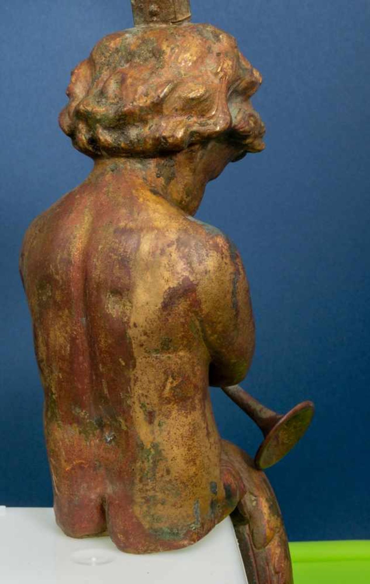 Folge von 3 Plastiken, (Söhne des Neptun/ Poseidon), Bronze, schöner Patinazustand. Eine Trompete - Image 8 of 13