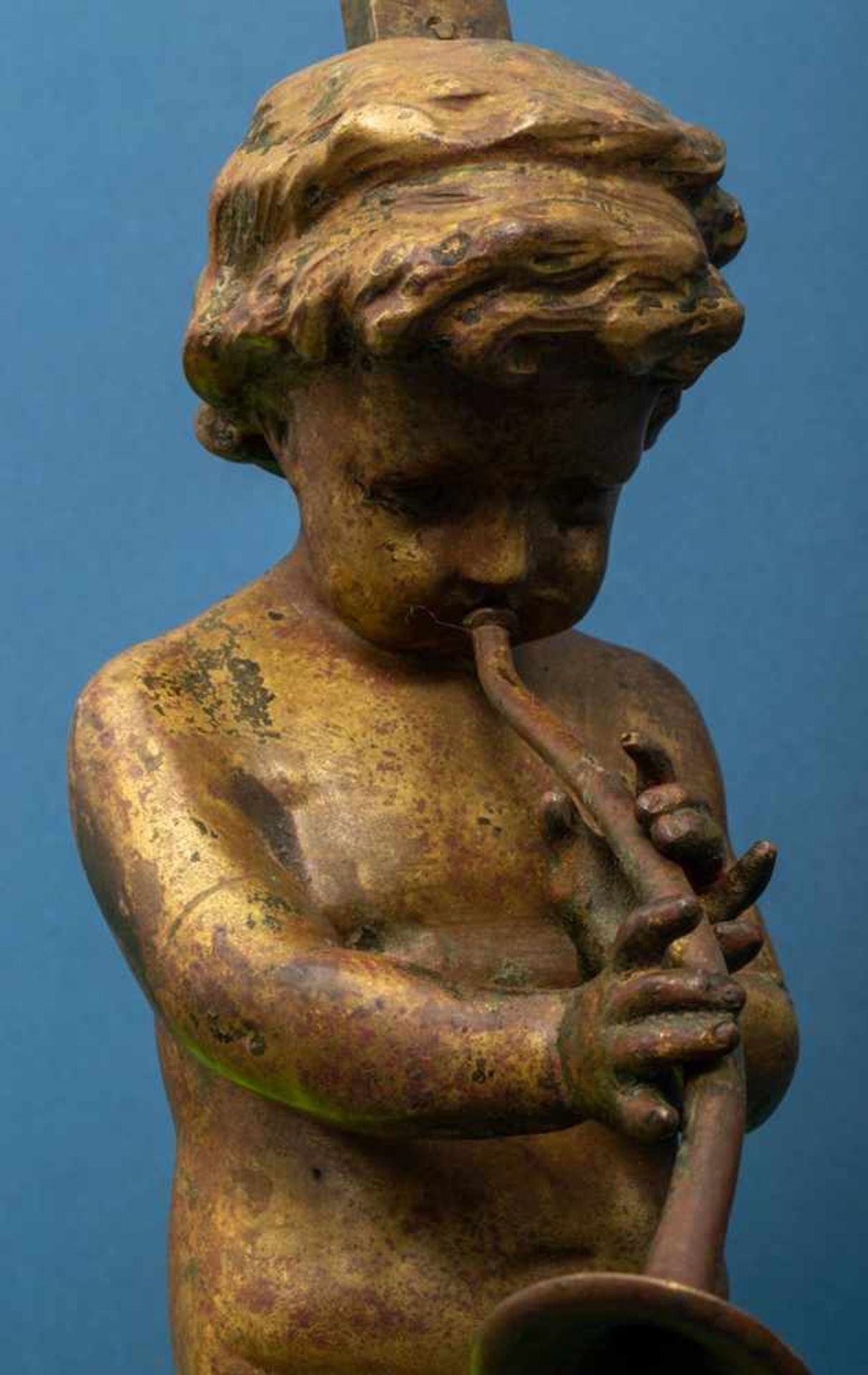 Folge von 3 Plastiken, (Söhne des Neptun/ Poseidon), Bronze, schöner Patinazustand. Eine Trompete - Image 10 of 13